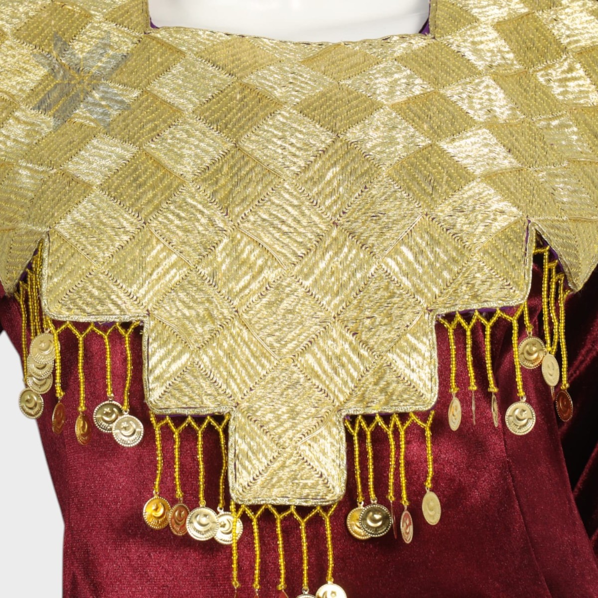 Golden Crest Maroon Velvet Dress 1