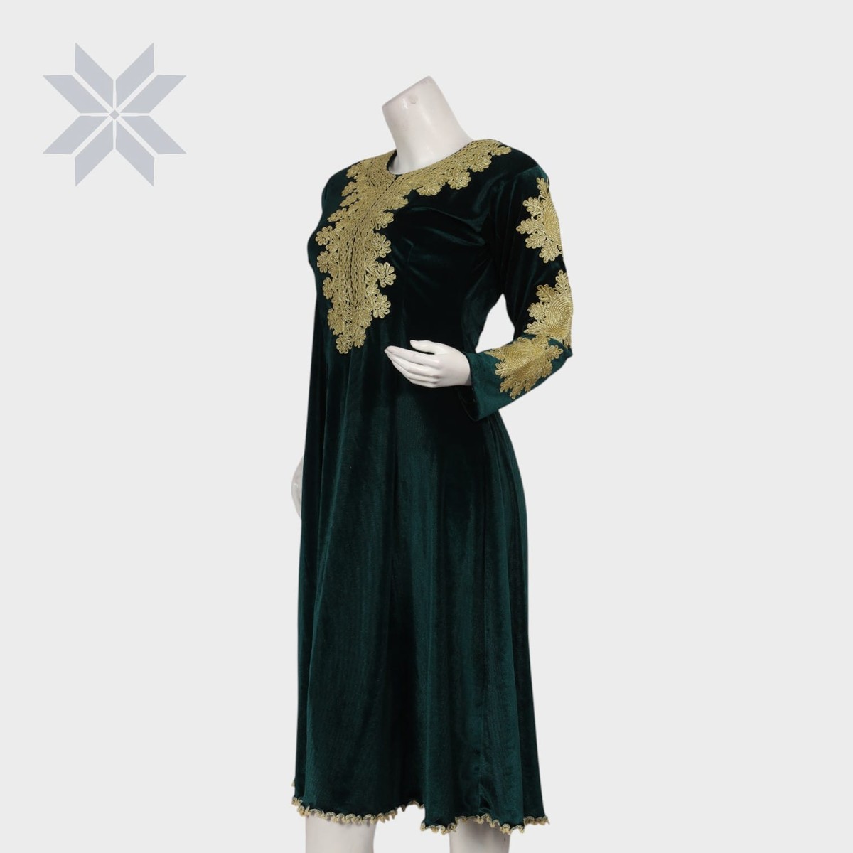 Emerald Gold Velvet Dress 4
