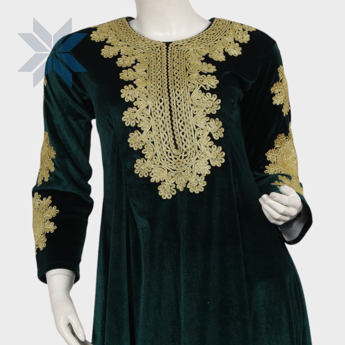 Emerald Gold Velvet Dress 3