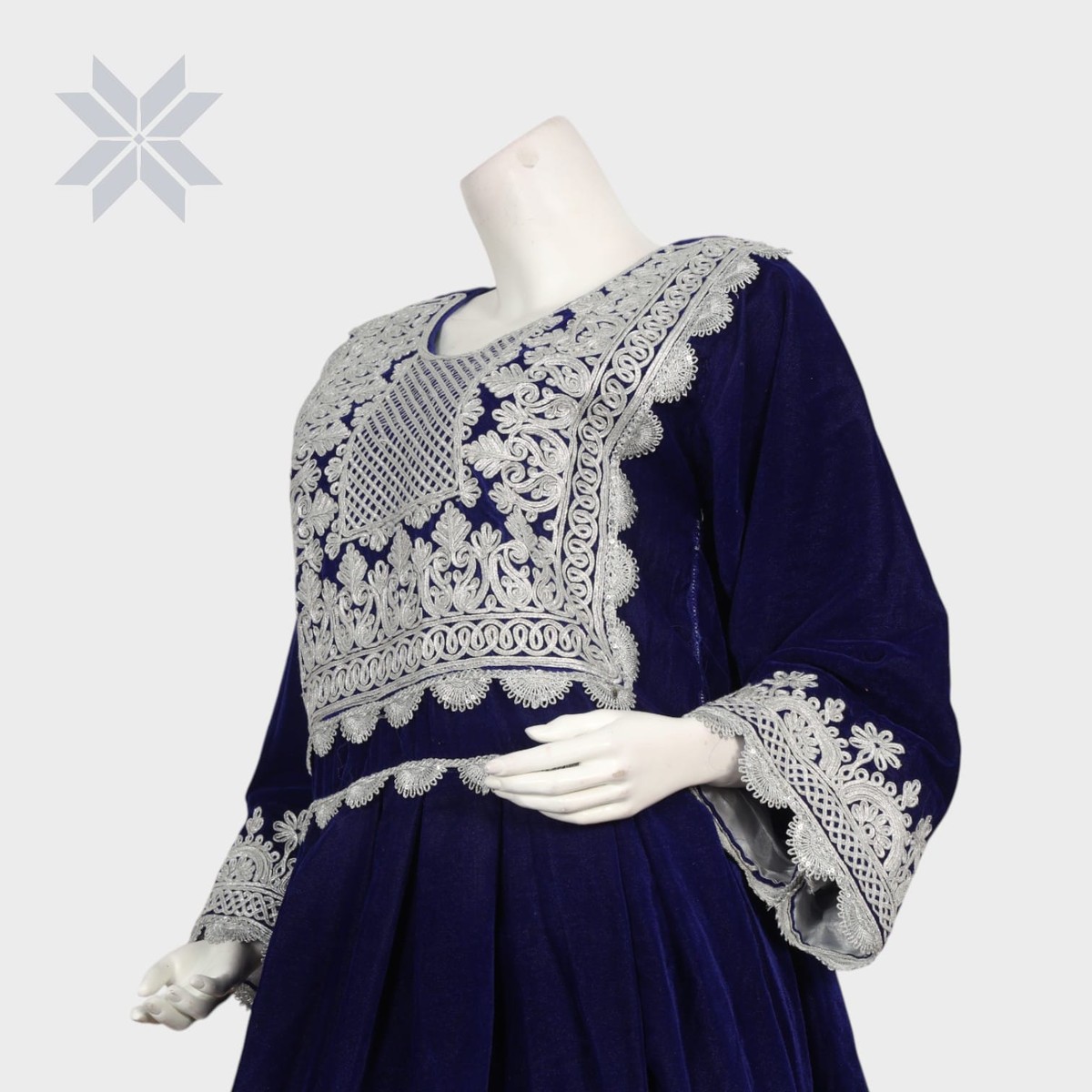 Midnight Blue Afghani Embroidered Set with Crimson Salwar 4