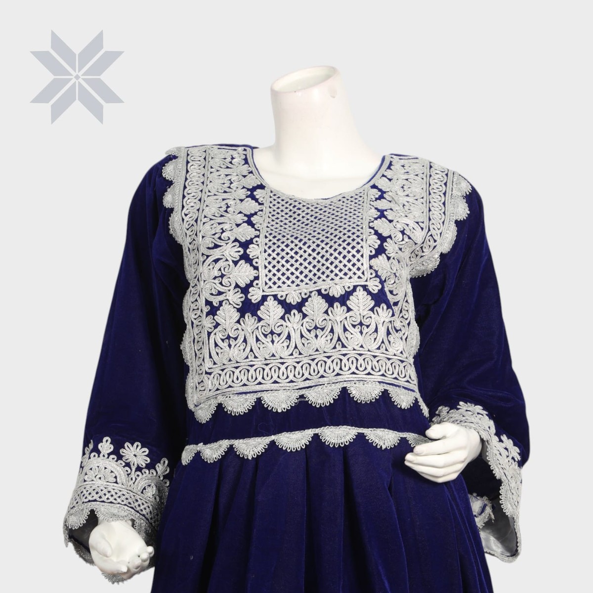 Midnight Blue Afghani Embroidered Set with Crimson Salwar 1