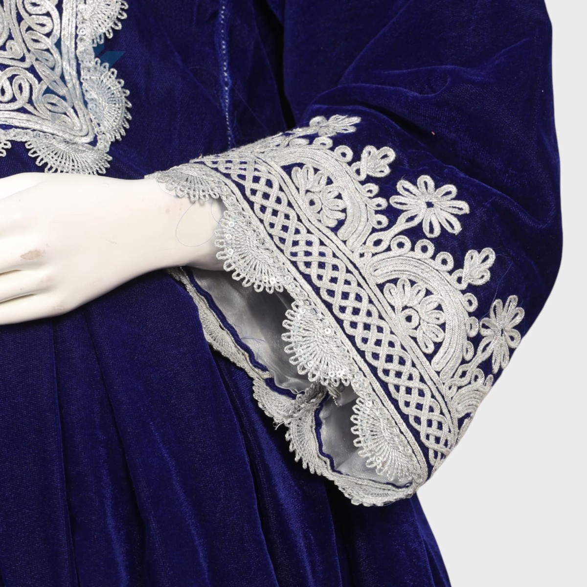 Midnight Blue Afghani Embroidered Set with Crimson Salwar 3