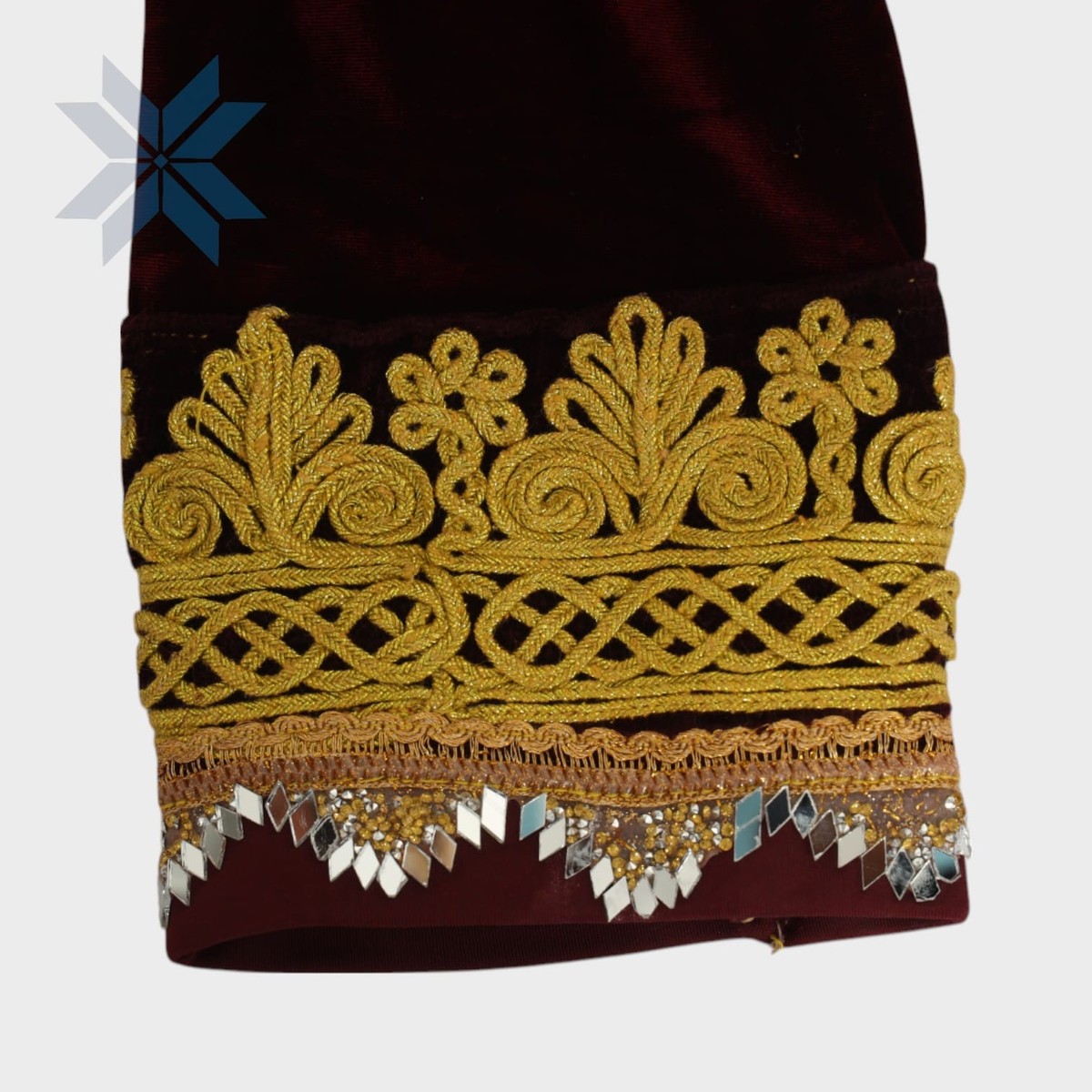 Royal Garnet Afghani Velvet Suit with Golden Embroidery 1