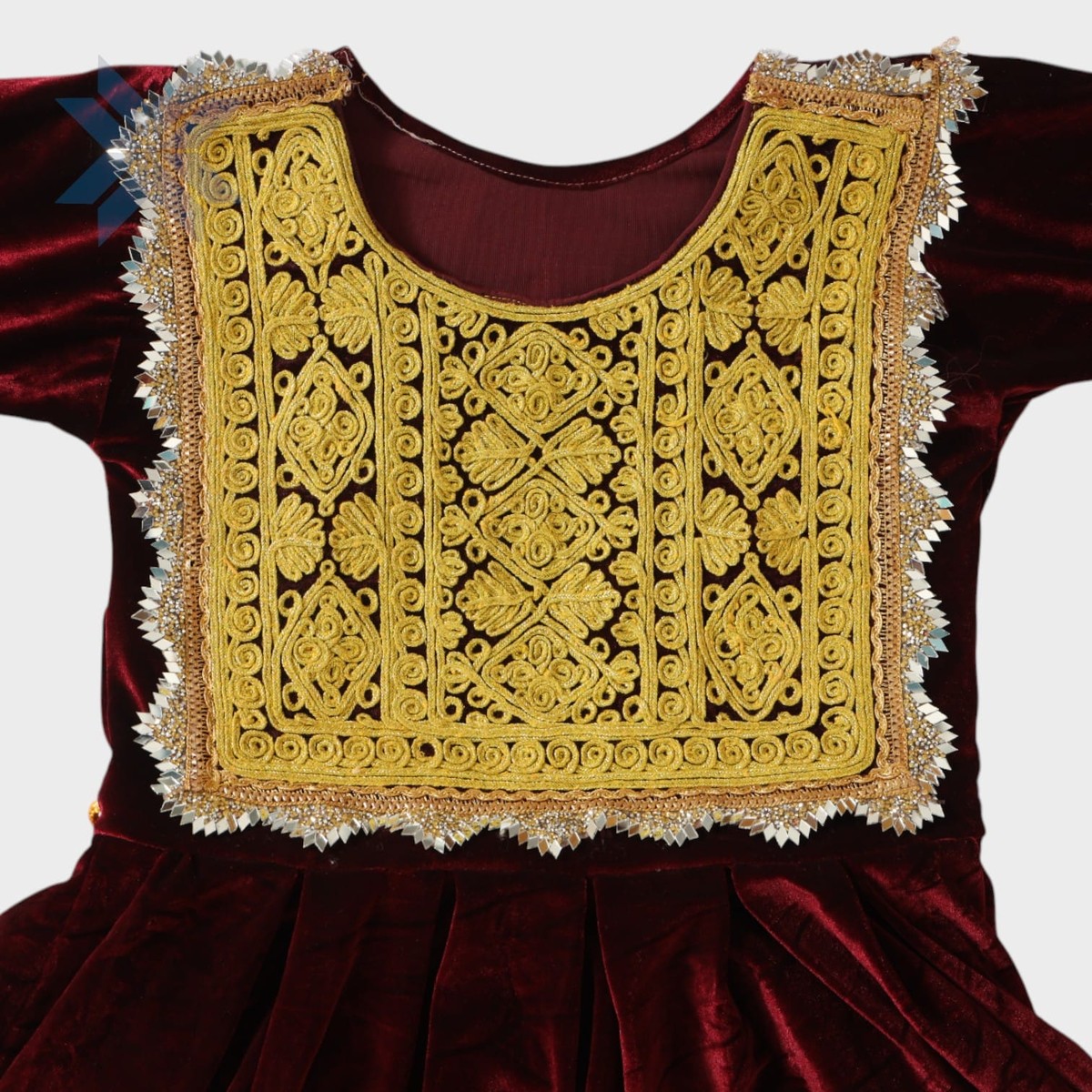 Royal Garnet Afghani Velvet Suit with Golden Embroidery 4