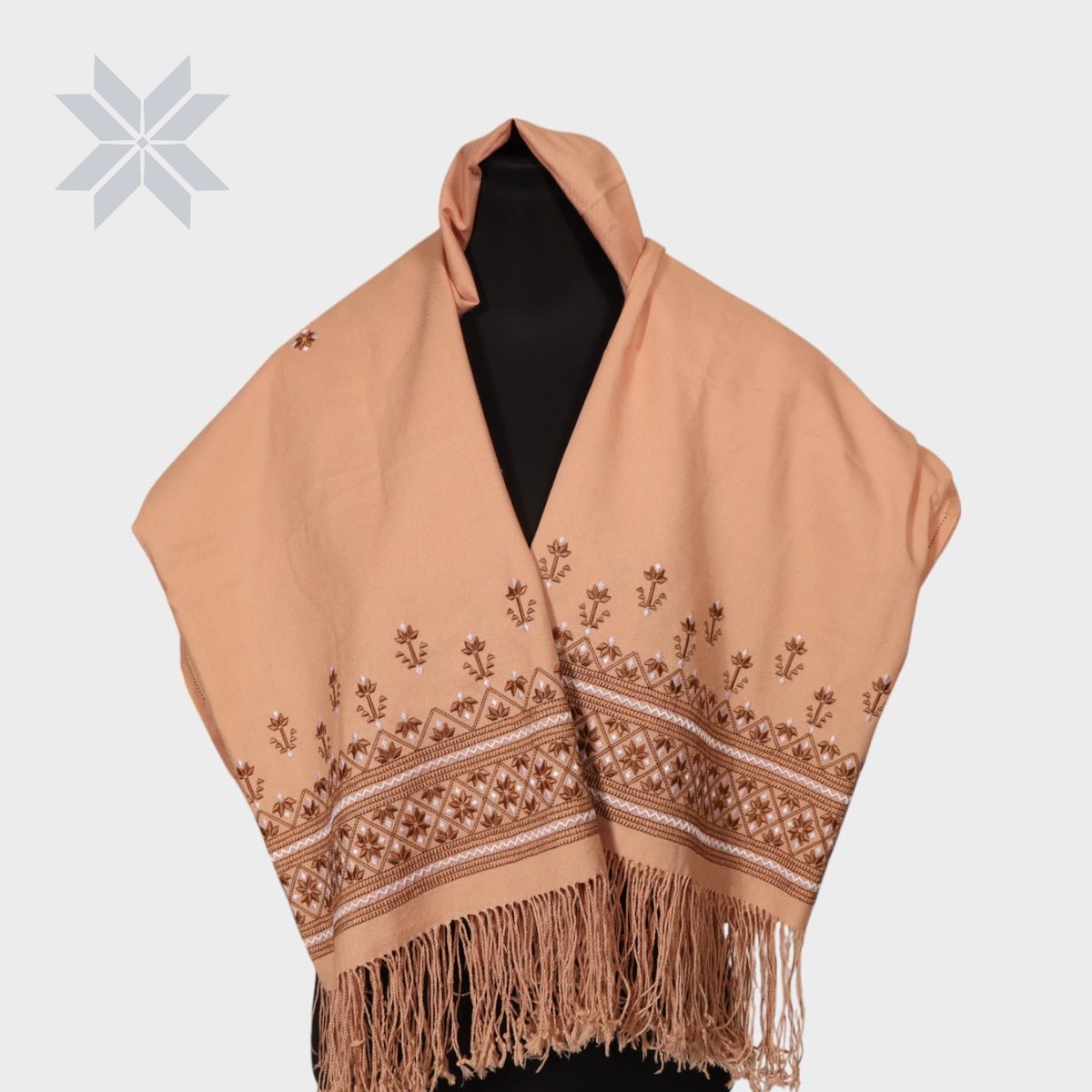 Shawl, Hand Embroidered Sandy Dusk cashmire cashmire soft brown 1