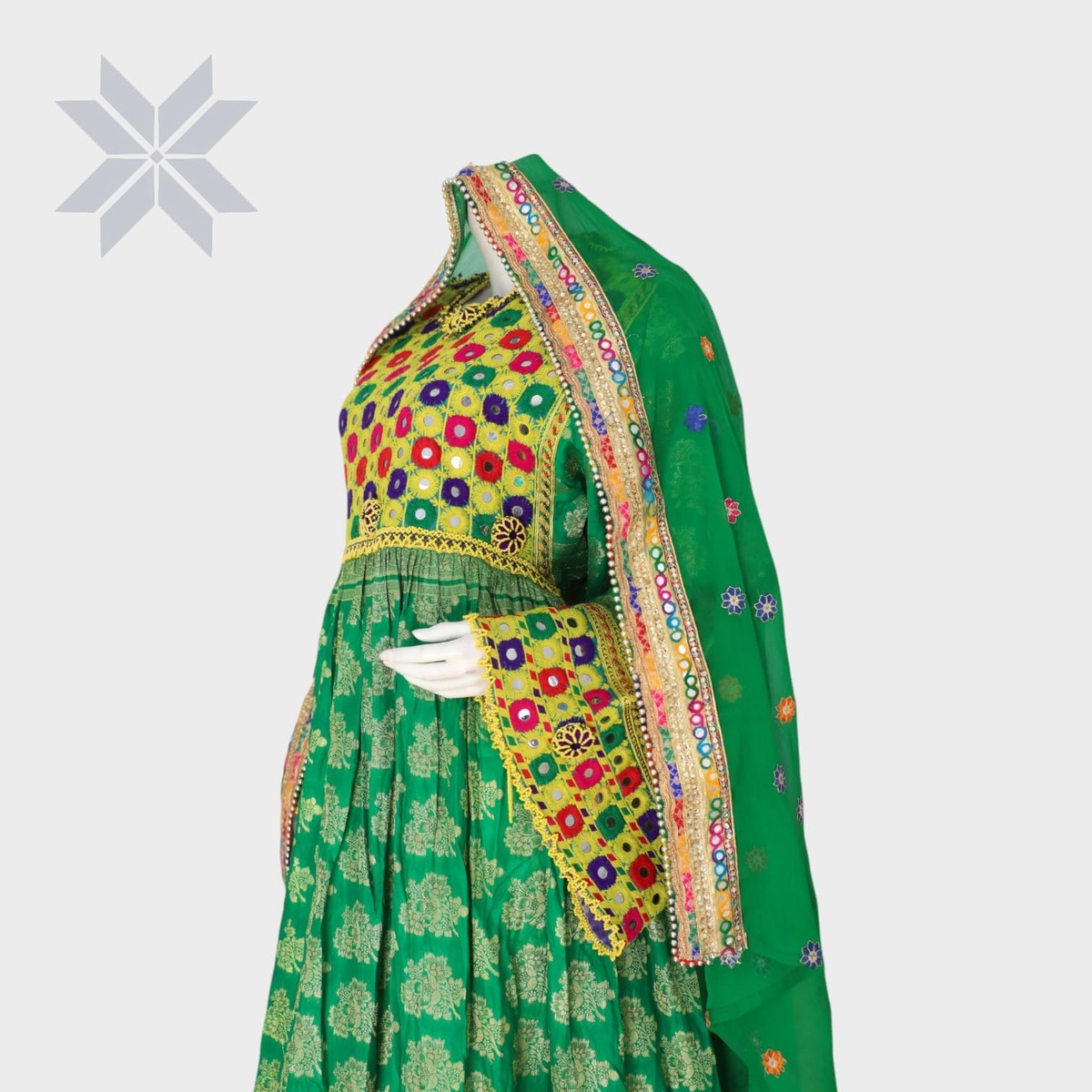 Gulbahar Green Embroidered Dress Set 2