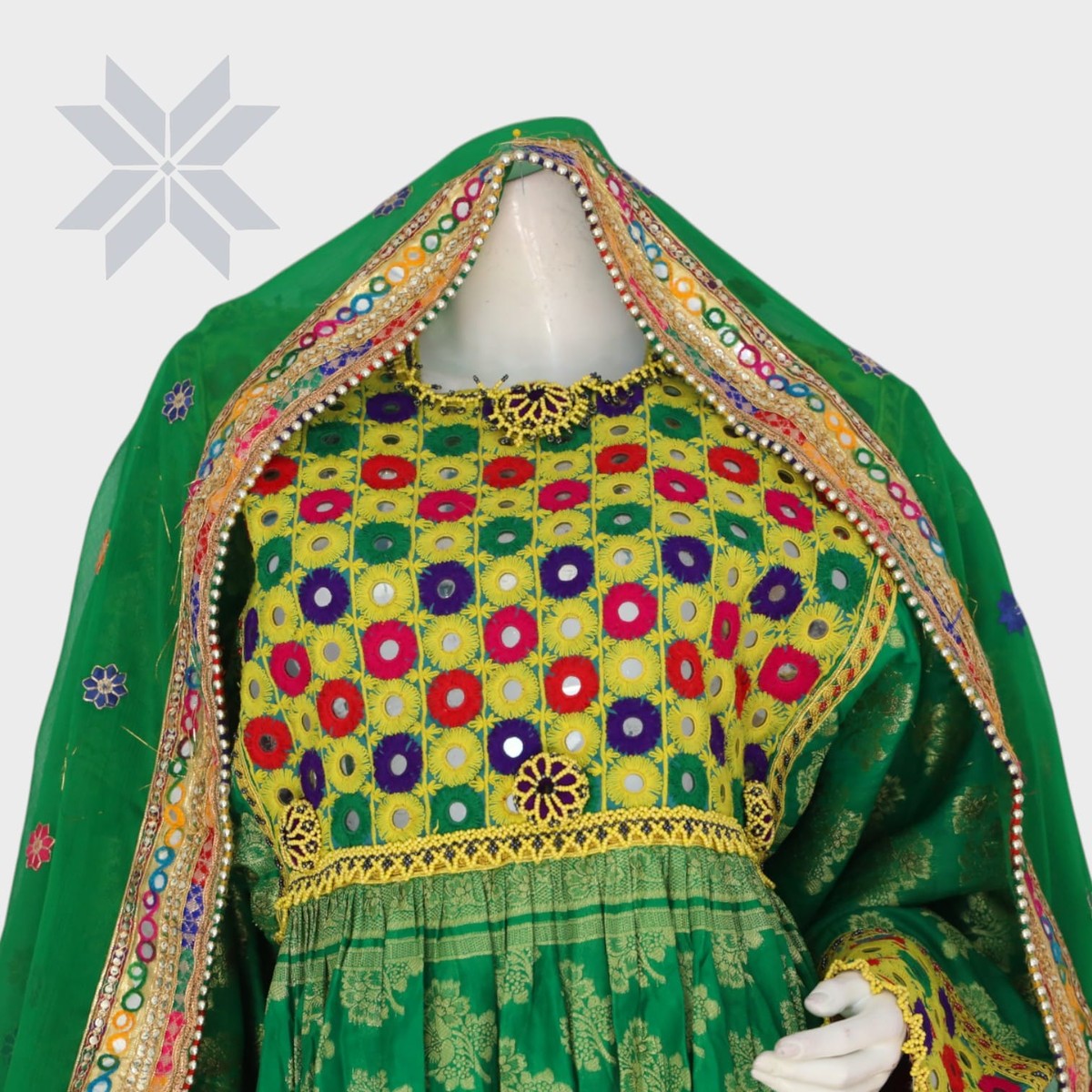 Gulbahar Green Embroidered Dress Set 4