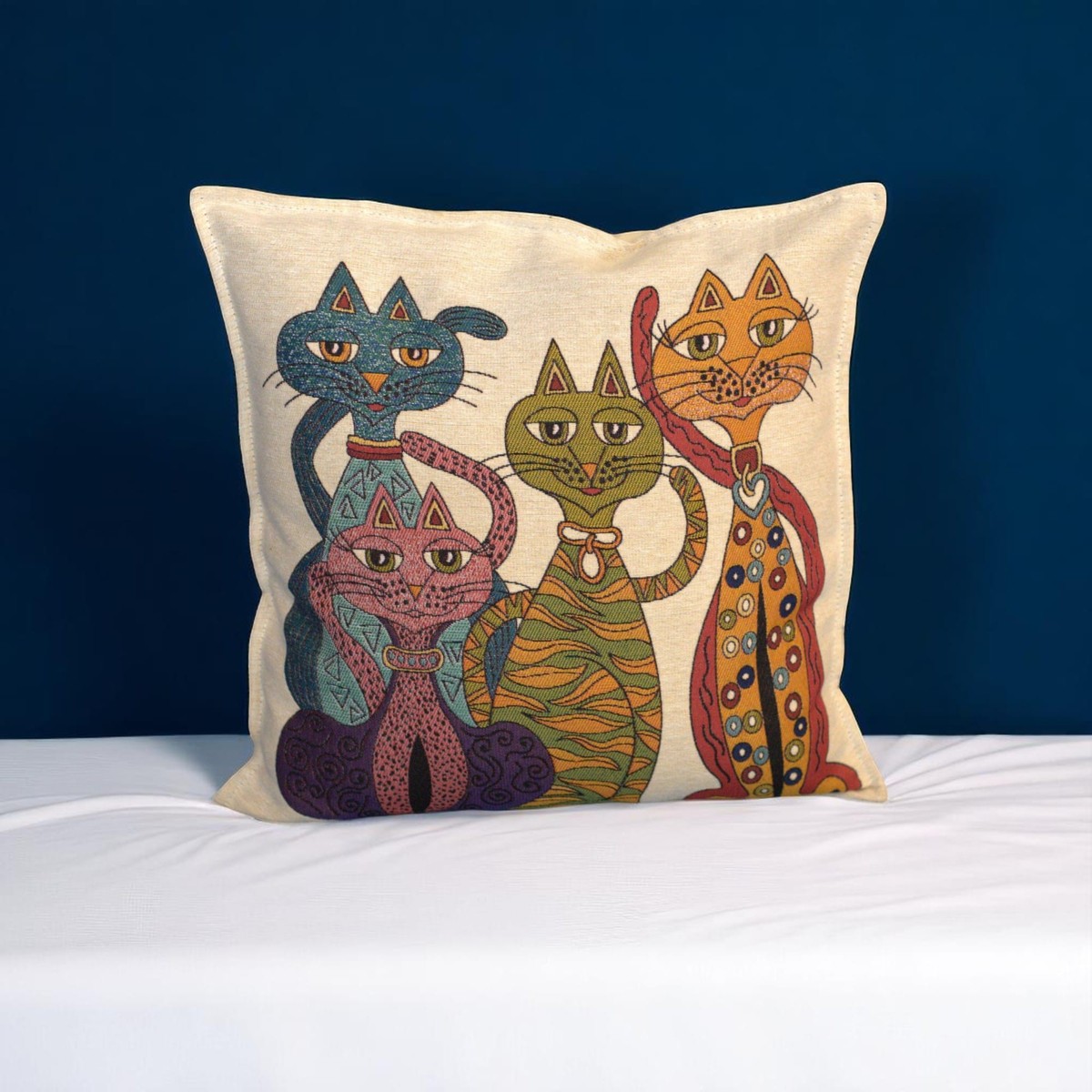 Pillow Cover 2pcs Embroidered Cat Cushion Cover, Gift for Cat Lovers 3