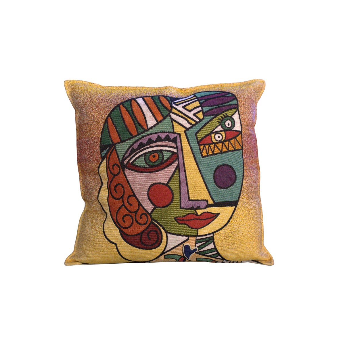Modern Abstract Face Decorative Throw Pillow Cover, Artistic Embroidered Design, Multicolor 2