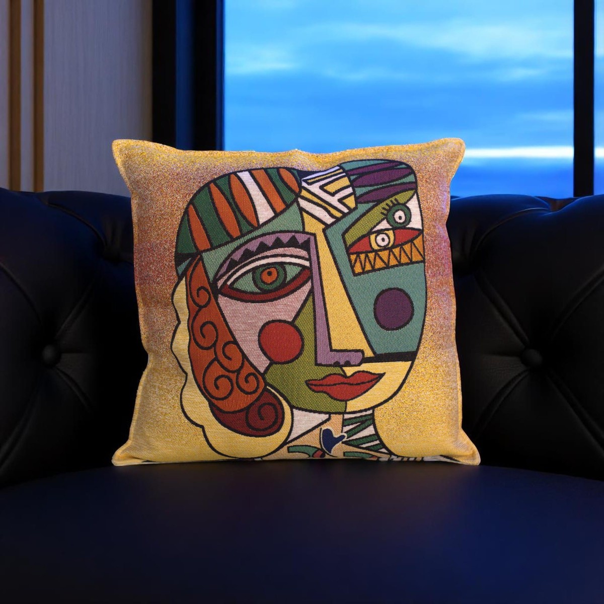 Modern Abstract Face Decorative Throw Pillow Cover, Artistic Embroidered Design, Multicolor 1