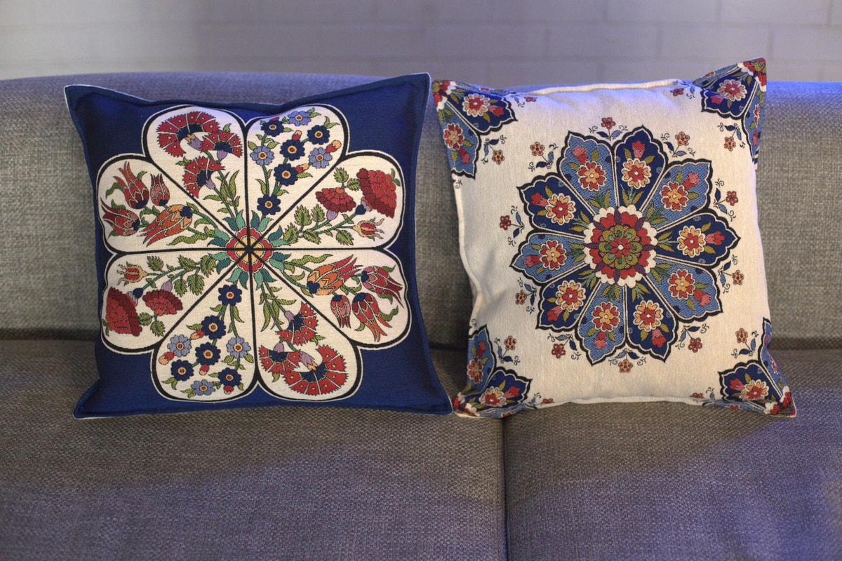 Set of 2 Suzani Throw Pillow Covers – Navy Blue & White Embroidered Design 2
