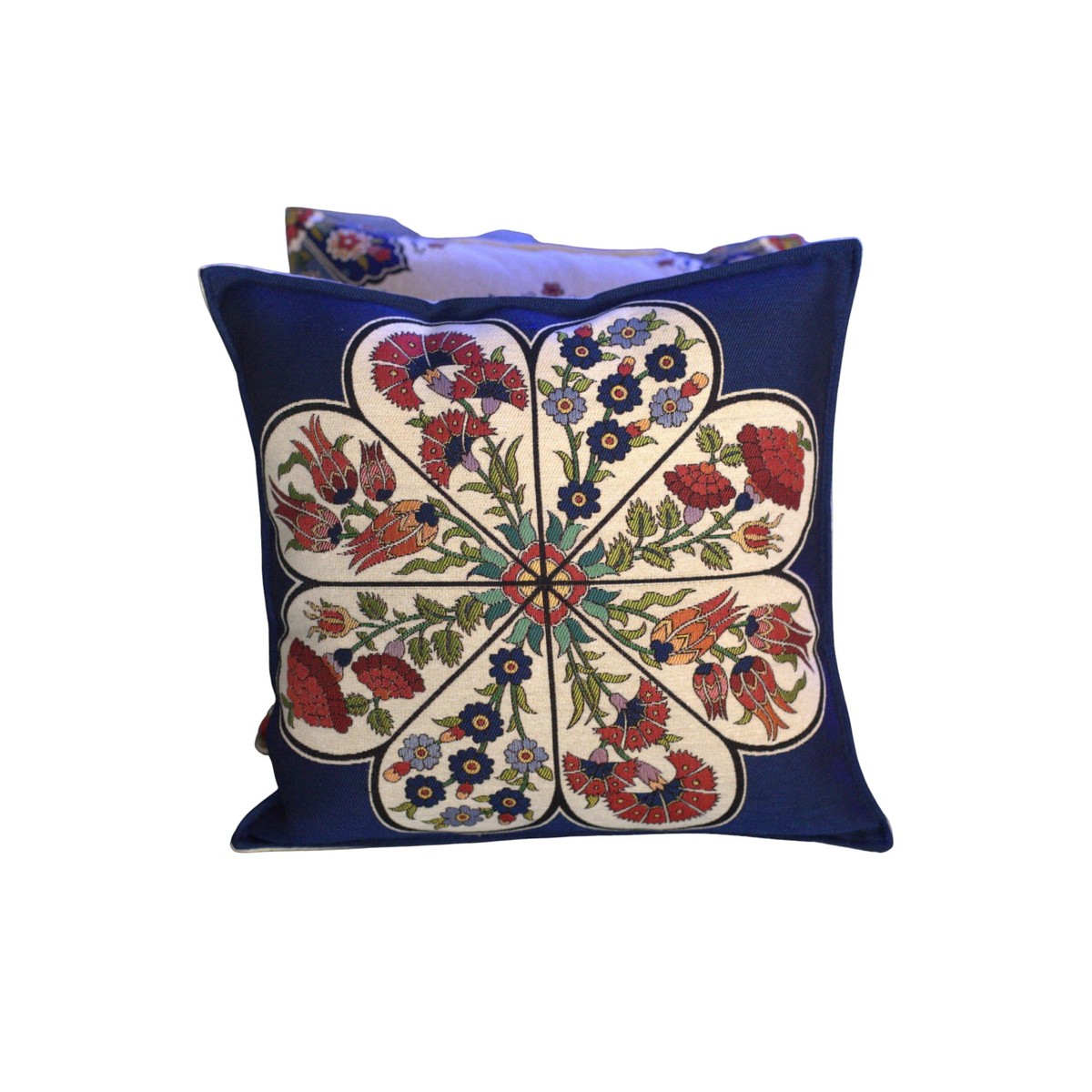 Set of 2 Suzani Throw Pillow Covers – Navy Blue & White Embroidered Design 3