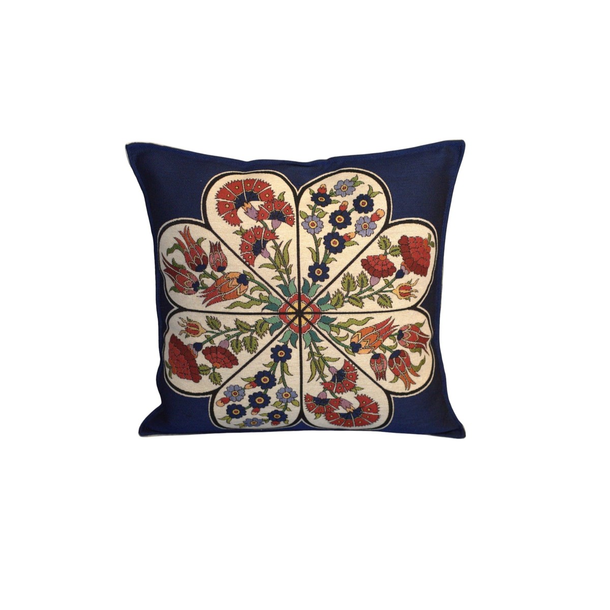 Set of 2 Suzani Throw Pillow Covers – Navy Blue & White Embroidered Design 5