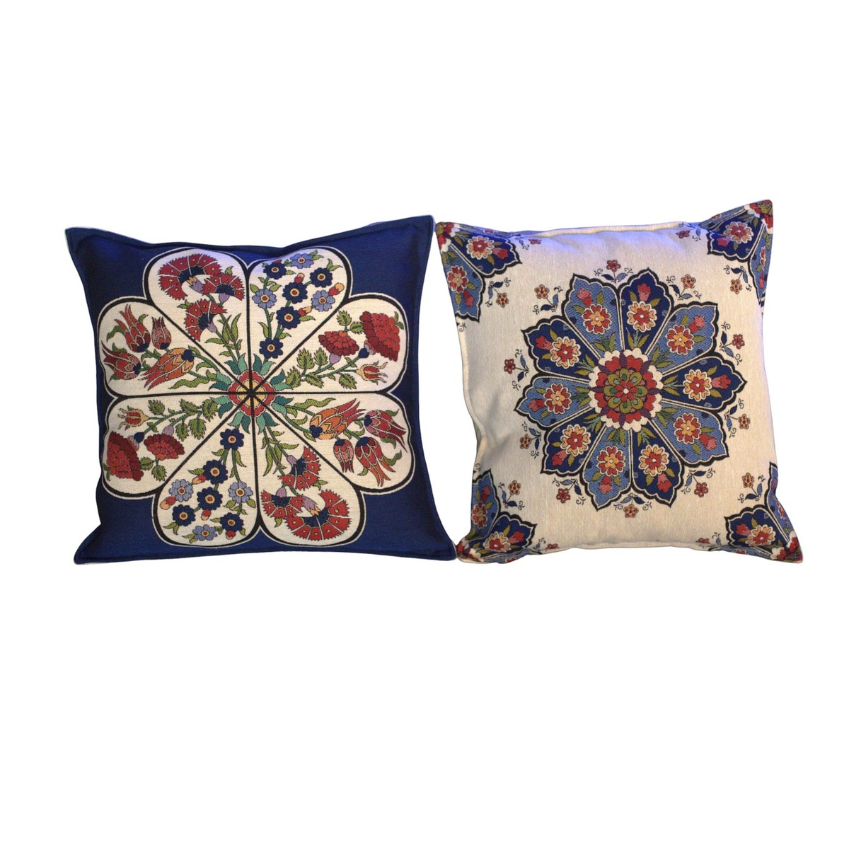 Set of 2 Suzani Throw Pillow Covers – Navy Blue & White Embroidered Design 4