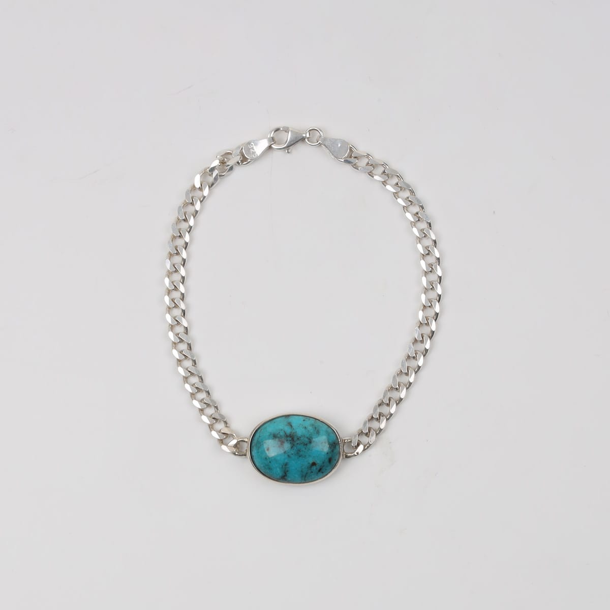 Oval Turquoise Silver Men Bracelet 3