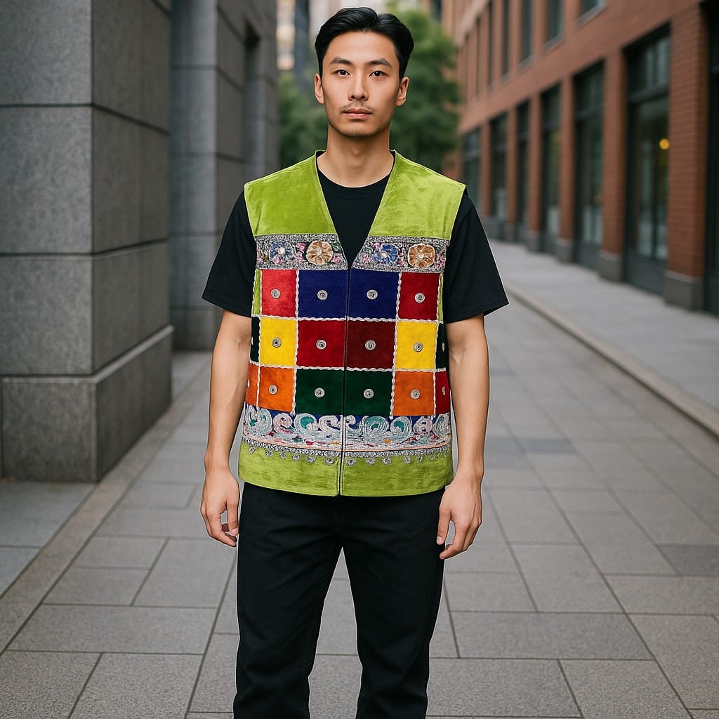 Multicolor Patchwork Afghani Waistcoat for men 1