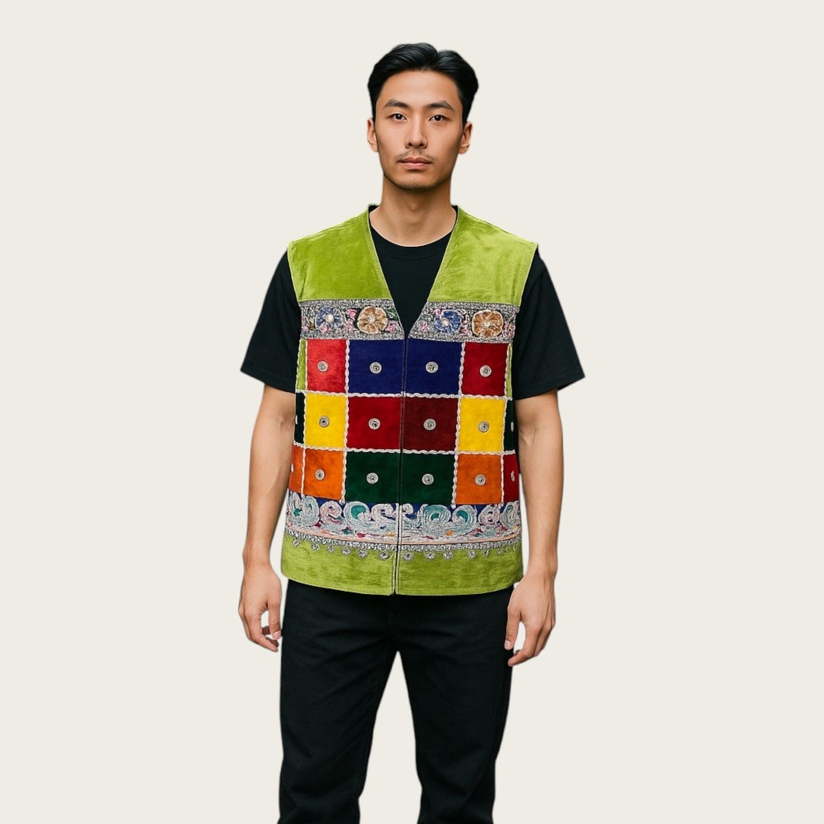 Multicolor Patchwork Afghani Waistcoat for men 2