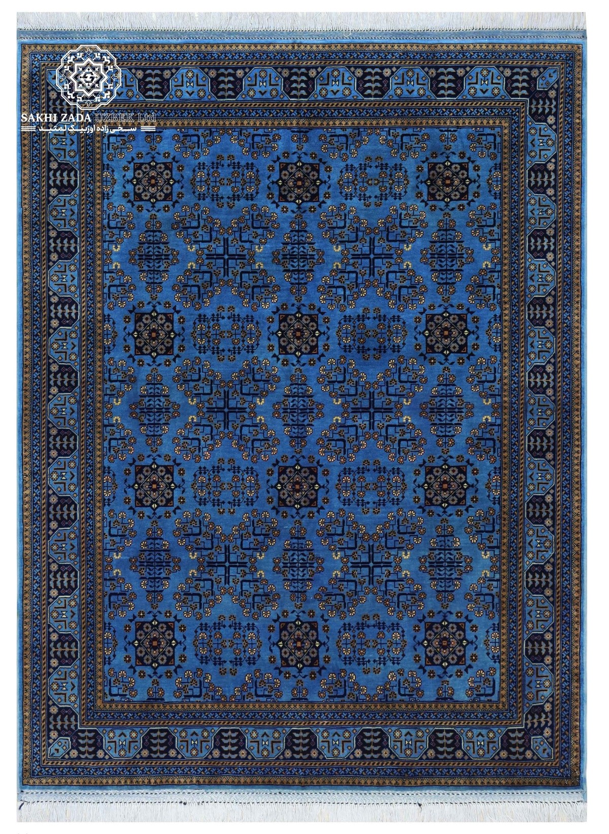 Handwoven Bokharay Carpet – Blue & Earth Tones 1