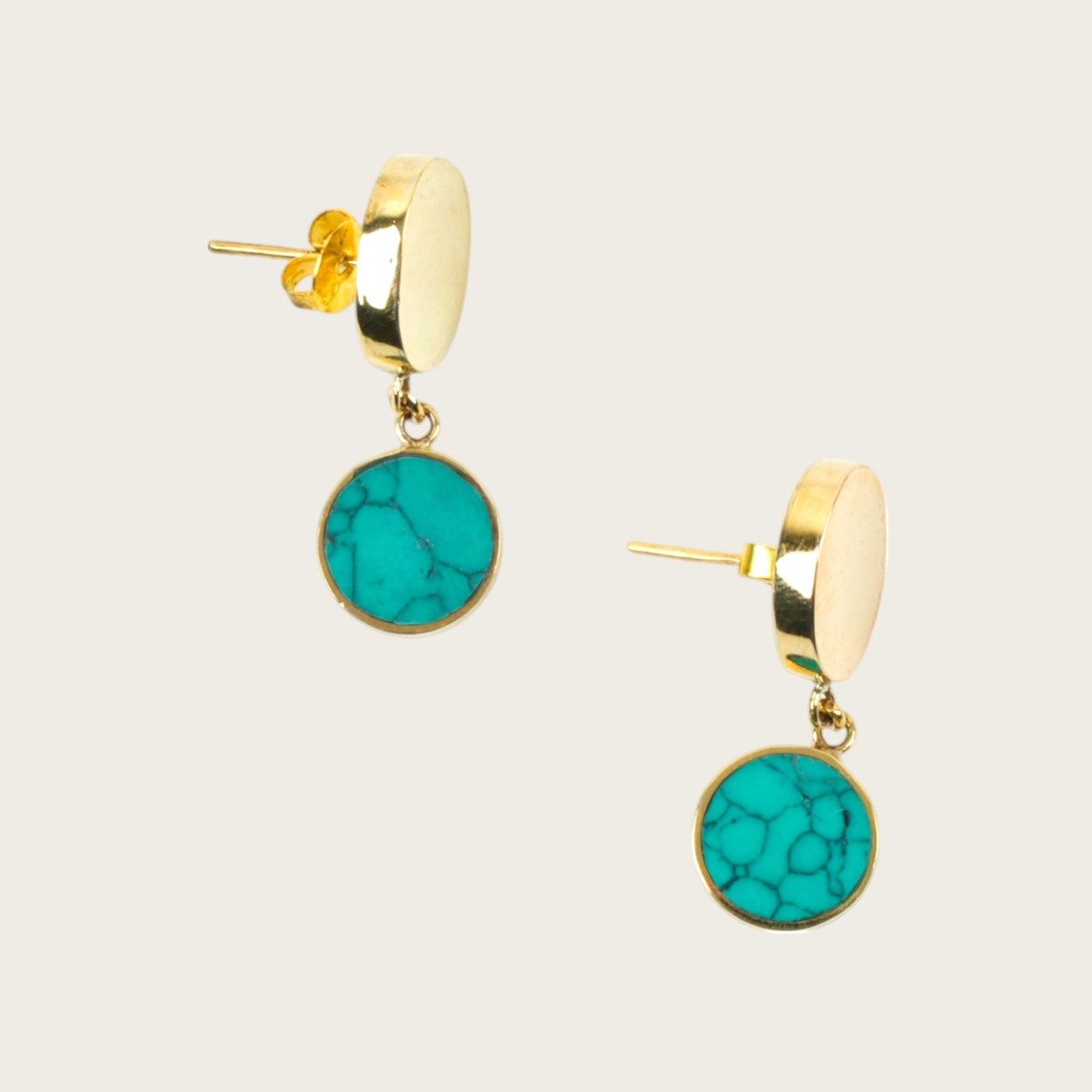 Turquoise & Gold Round Drop Earrings 2