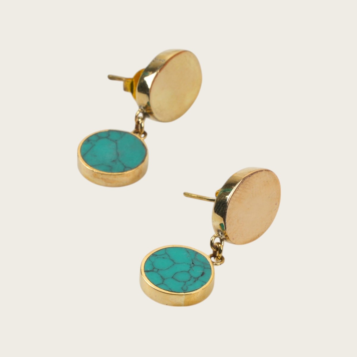 Turquoise & Gold Round Drop Earrings 1