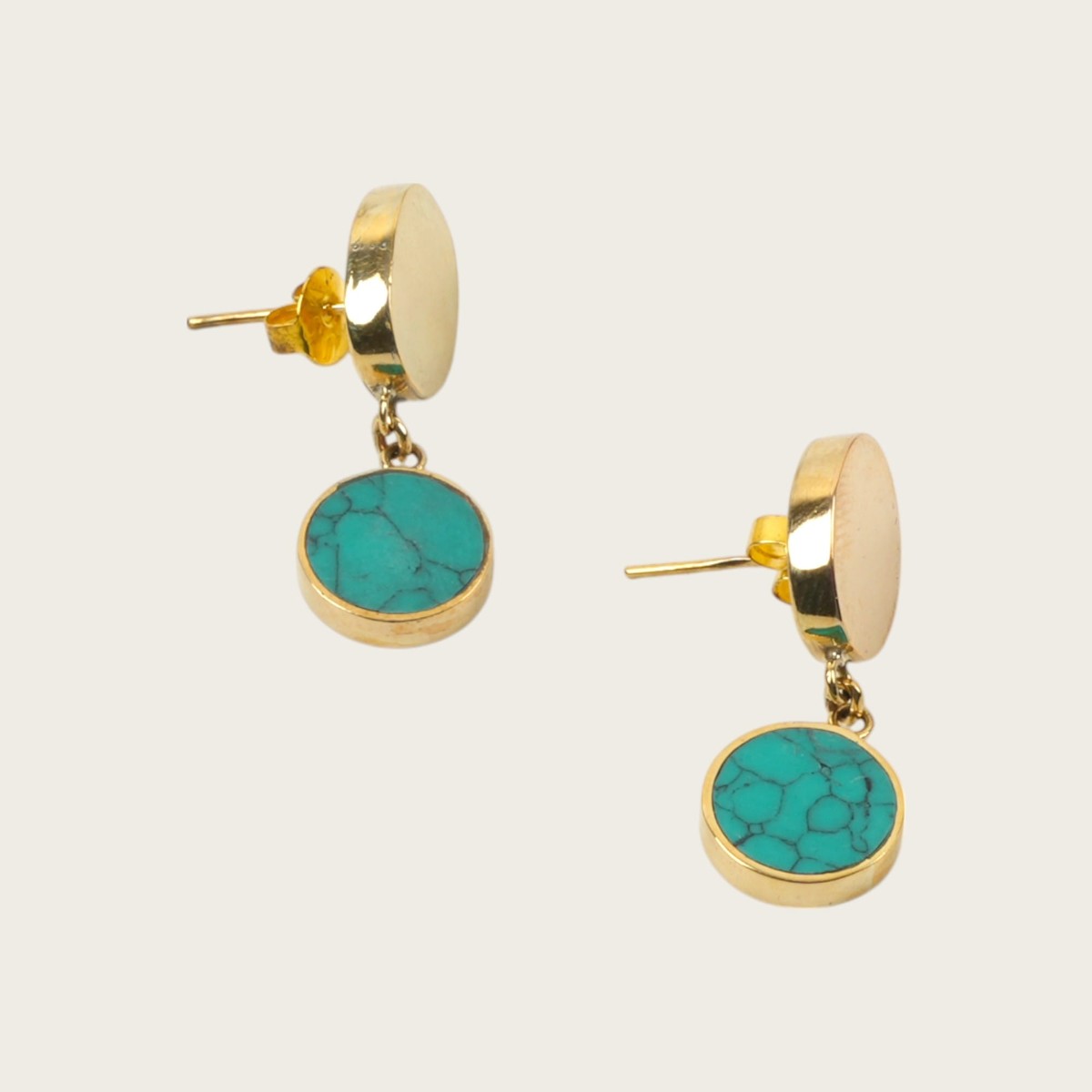 Turquoise & Gold Round Drop Earrings 3