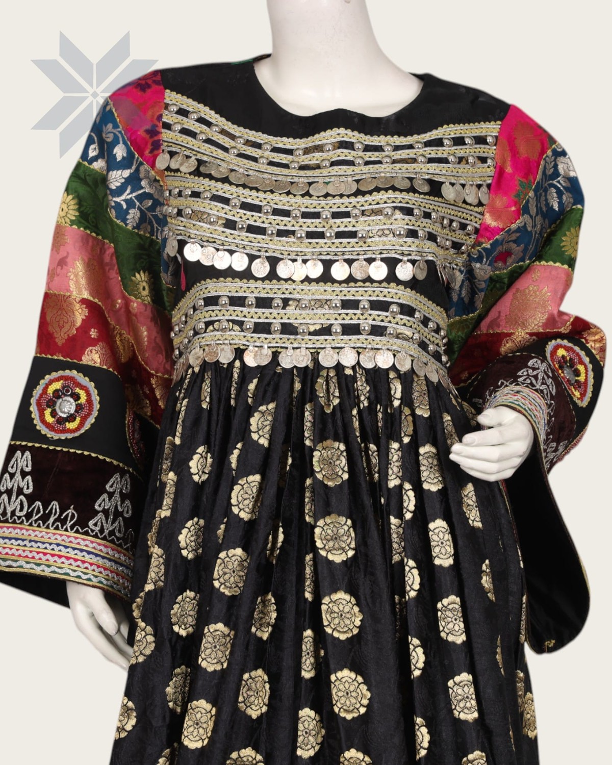 Black Banarsi Dress with Coin Embroidery Afghan Culture 1