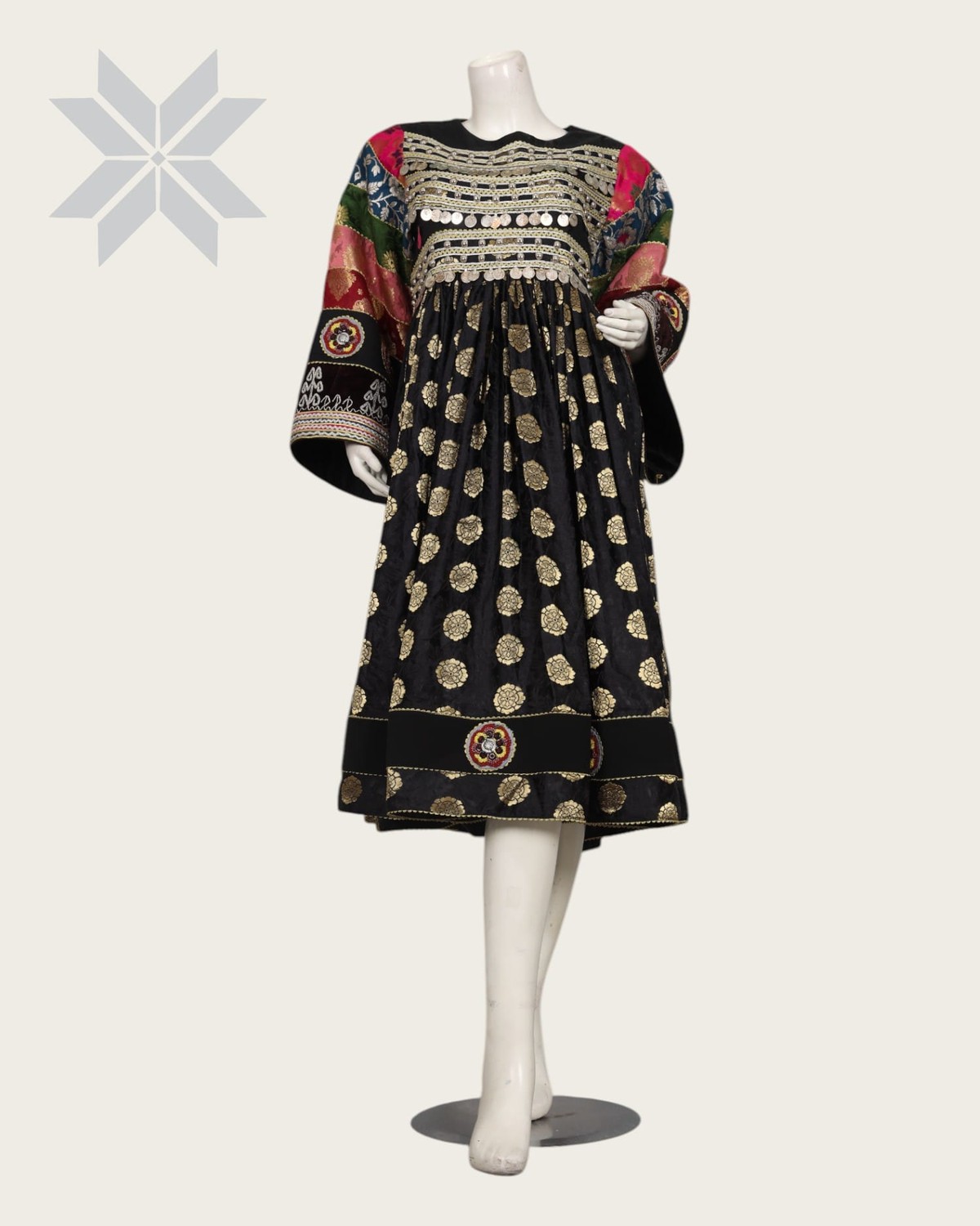 Black Banarsi Dress with Coin Embroidery Afghan Culture 3