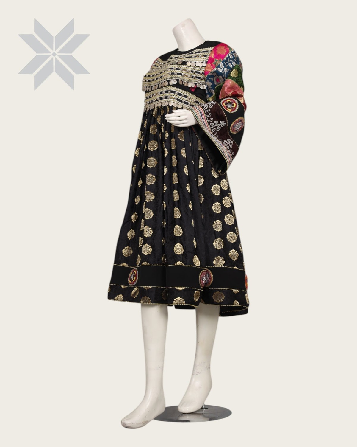 Black Banarsi Dress with Coin Embroidery Afghan Culture 2