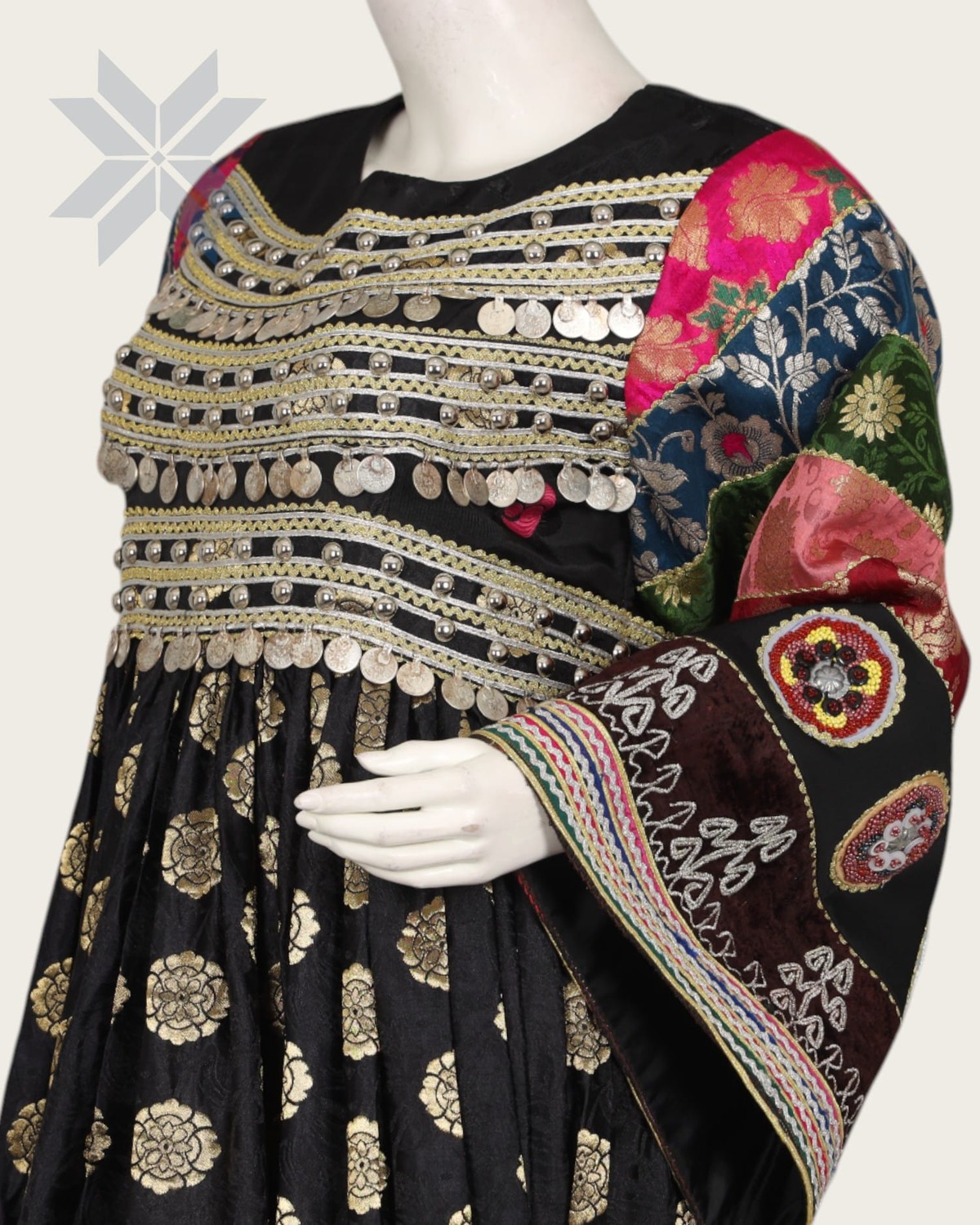 Black Banarsi Dress with Coin Embroidery Afghan Culture 4