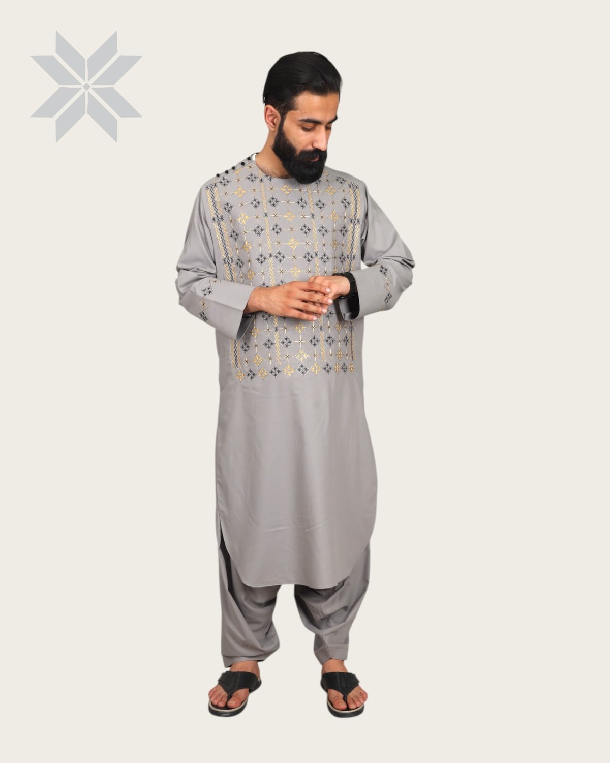 Silver Men Kurta Set, Perhan Tunban Set Male 1
