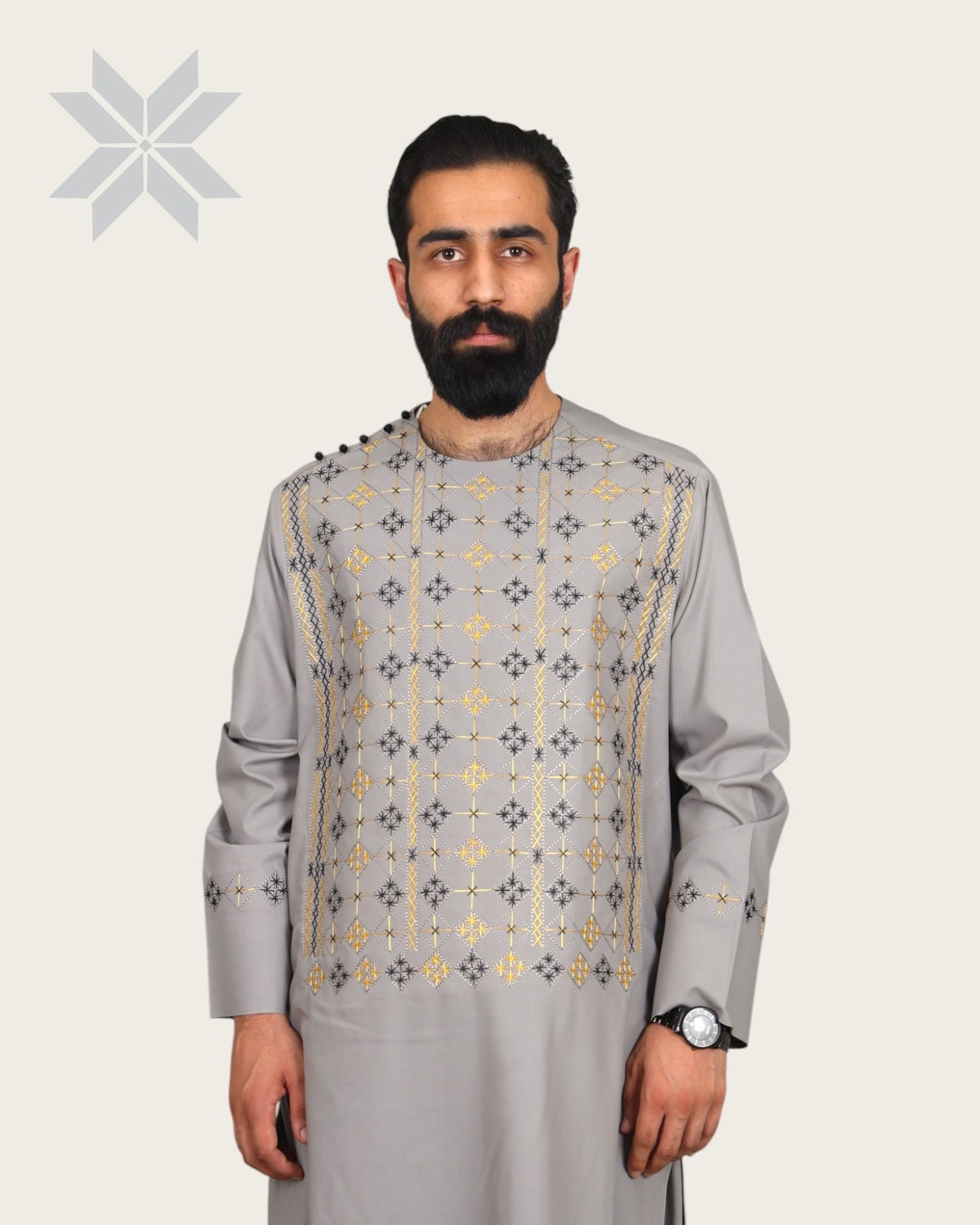 Silver Men Kurta Set, Perhan Tunban Set Male 2