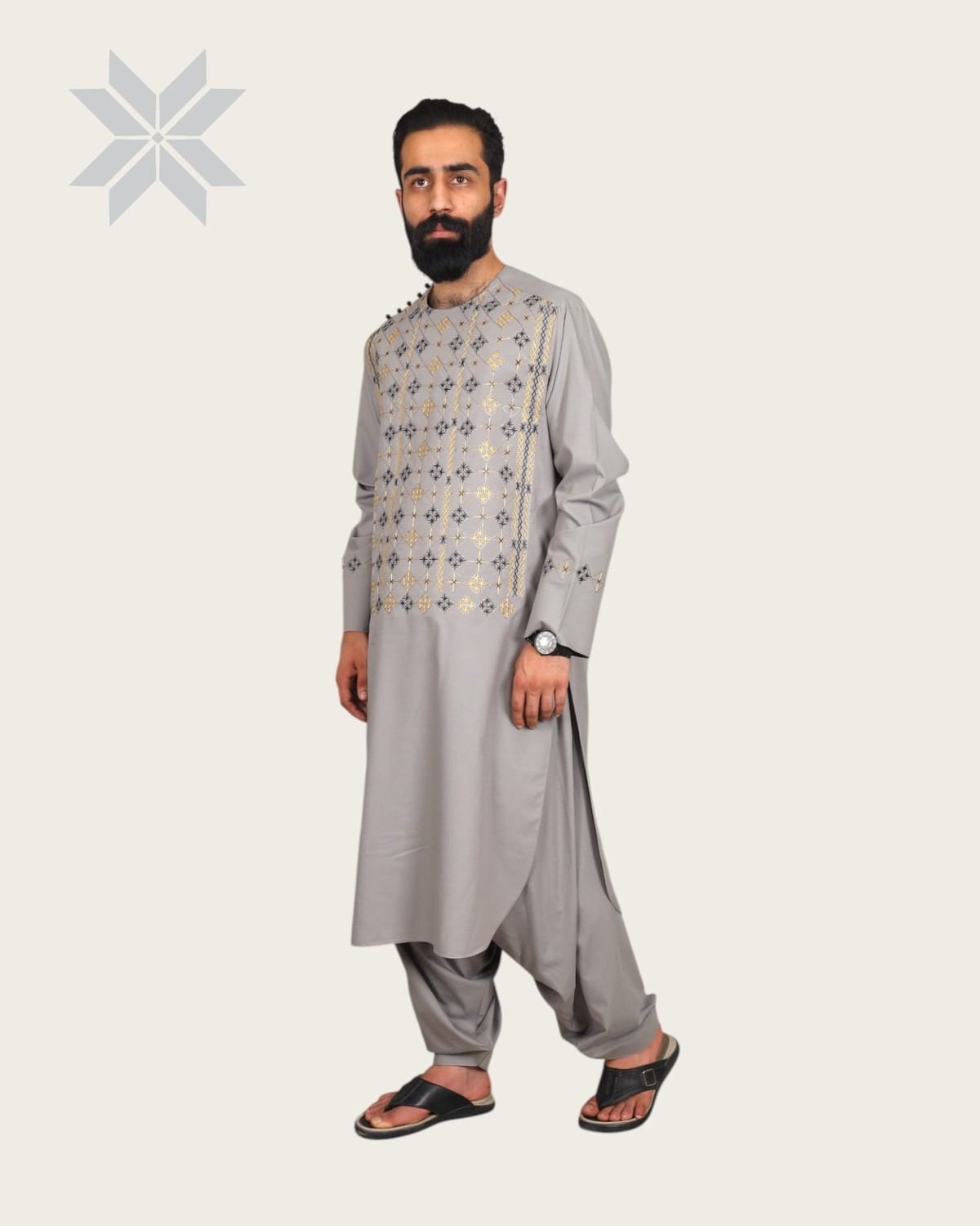 Silver Men Kurta Set, Perhan Tunban Set Male 3