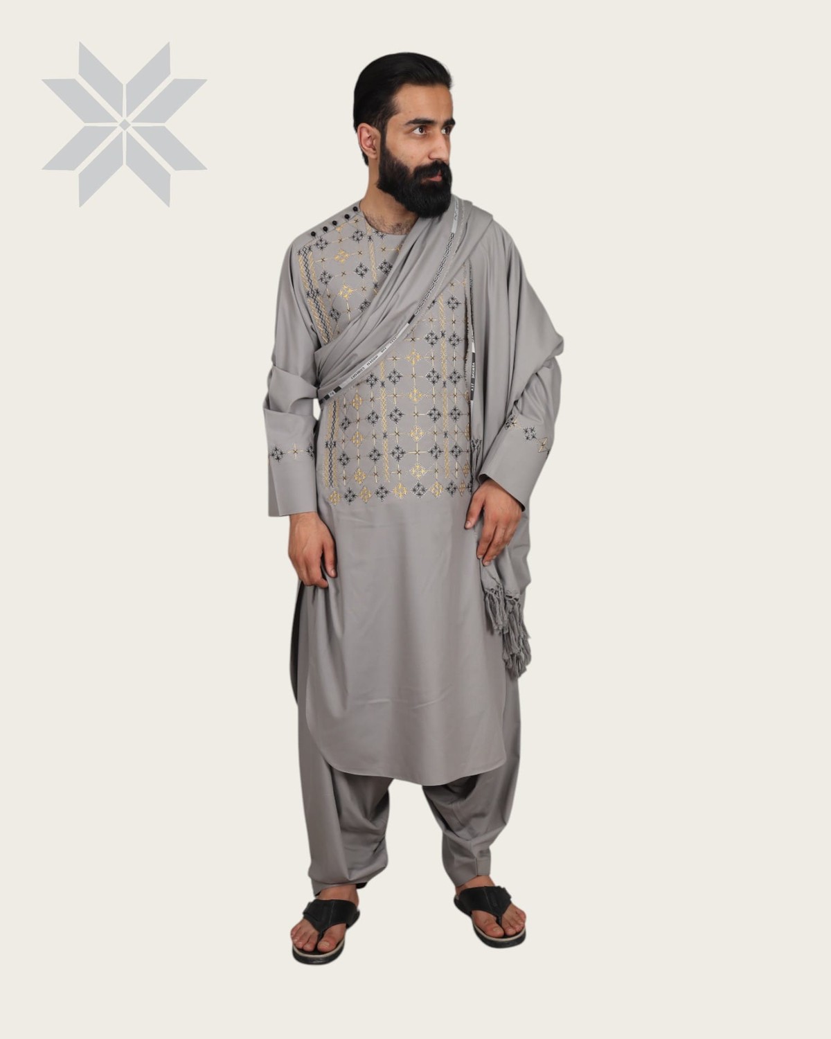 Silver Men Kurta Set, Perhan Tunban Set Male 6