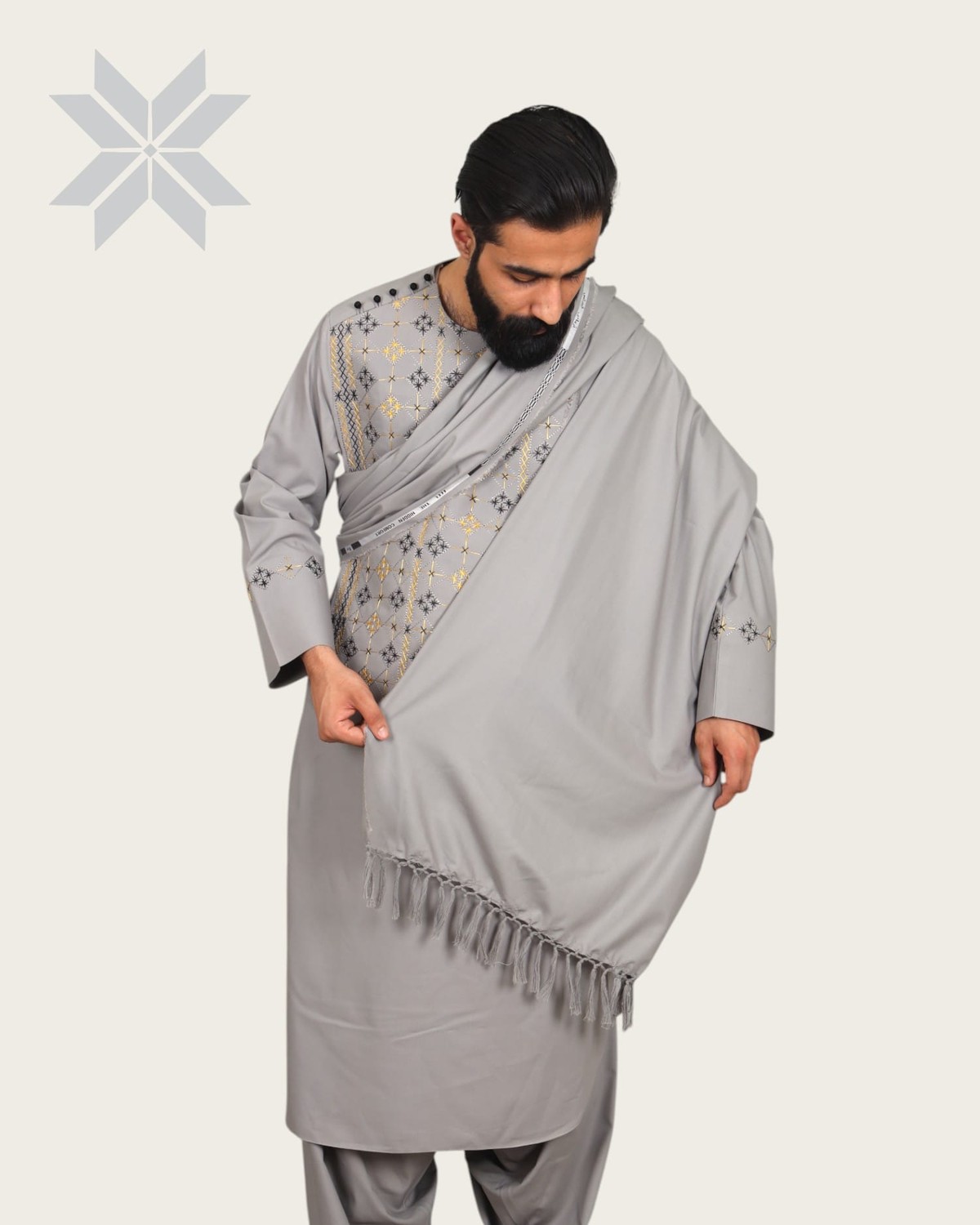 Silver Men Kurta Set, Perhan Tunban Set Male 5