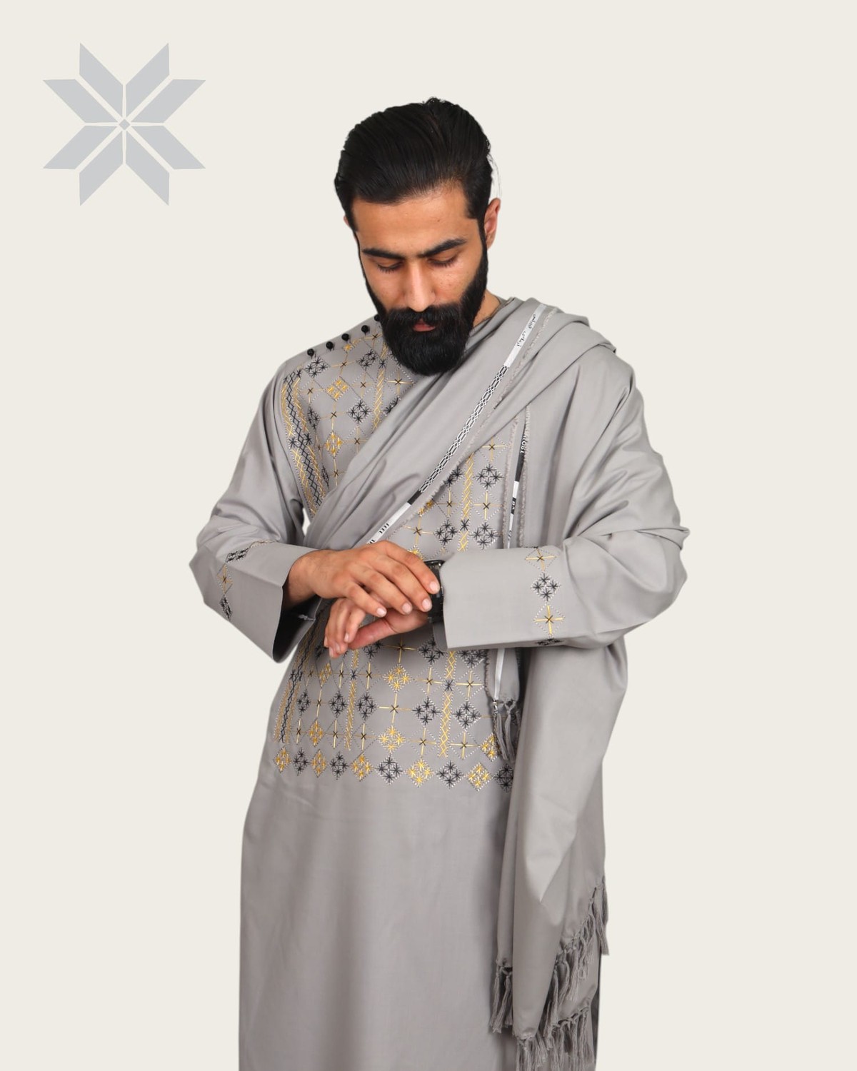 Silver Men Kurta Set, Perhan Tunban Set Male 4