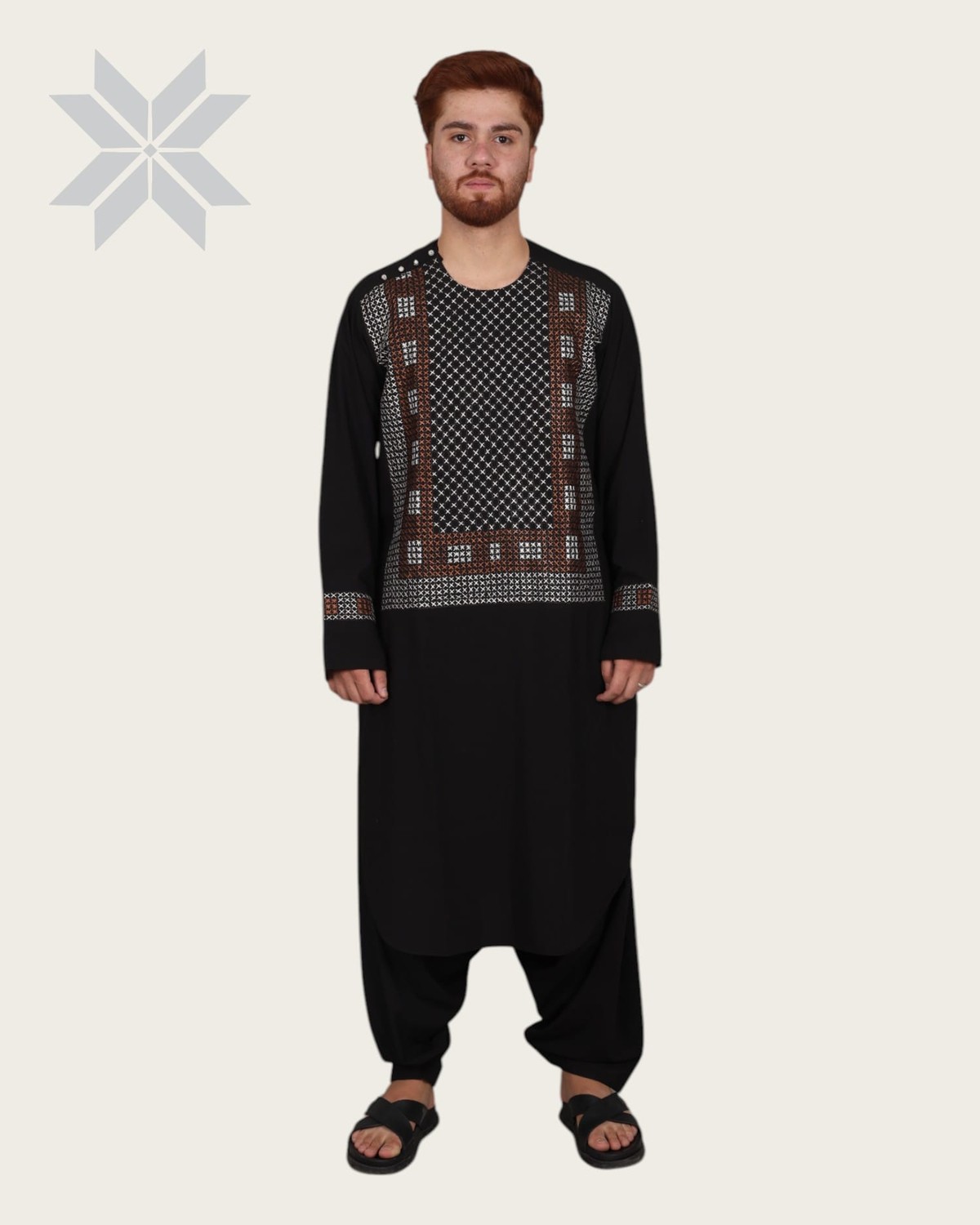 Traditional Men’s Embroidered Cloth Set, Black 2