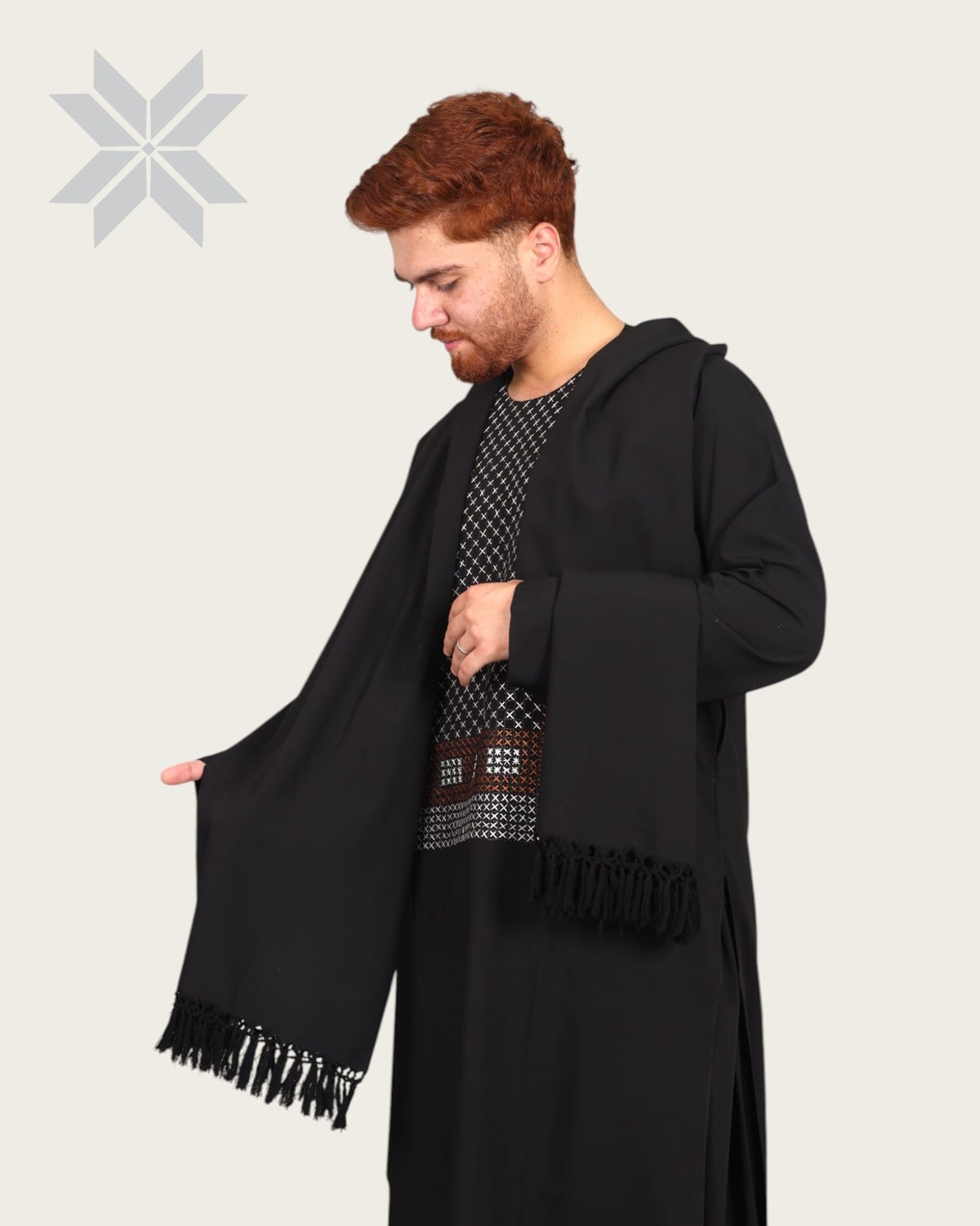 Traditional Men’s Embroidered Cloth Set, Black 5