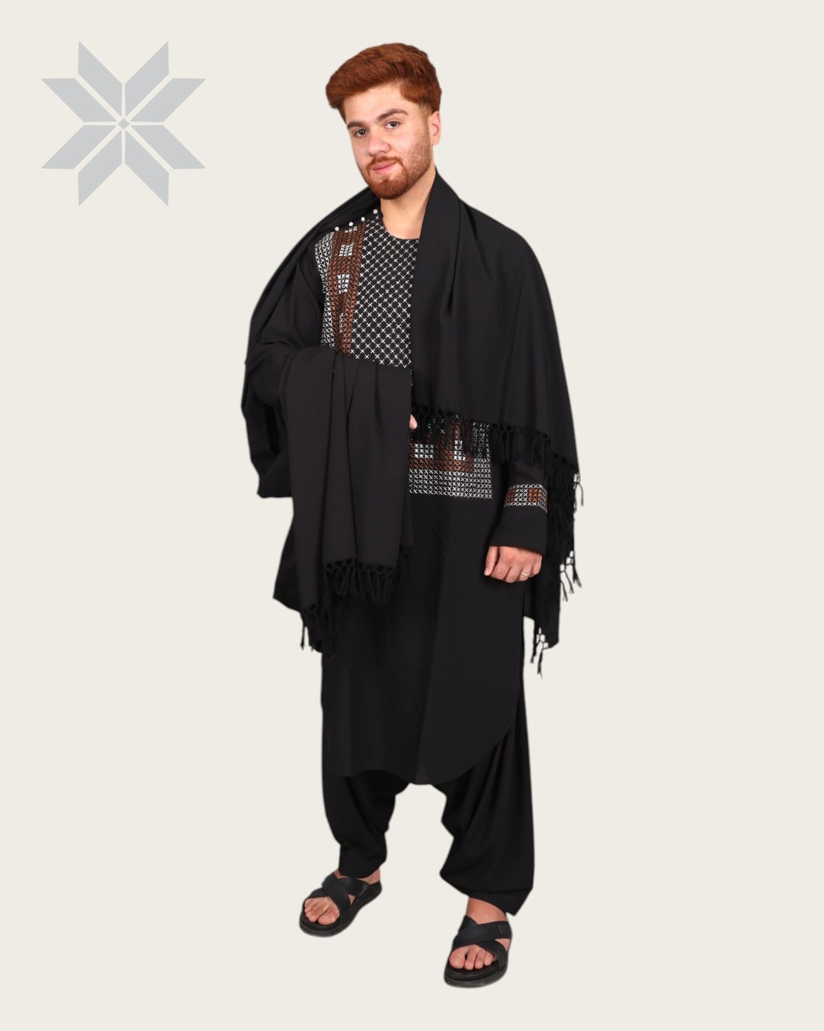 Traditional Men’s Embroidered Cloth Set, Black 4