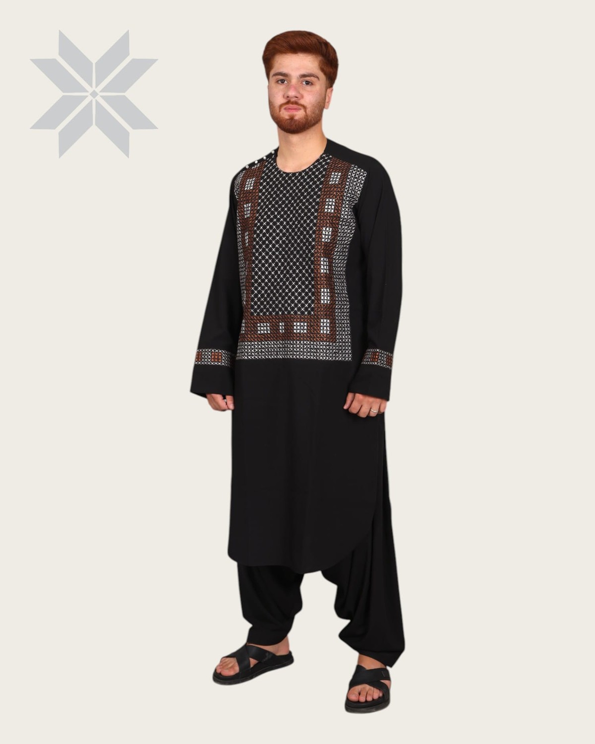 Traditional Men’s Embroidered Cloth Set, Black 1