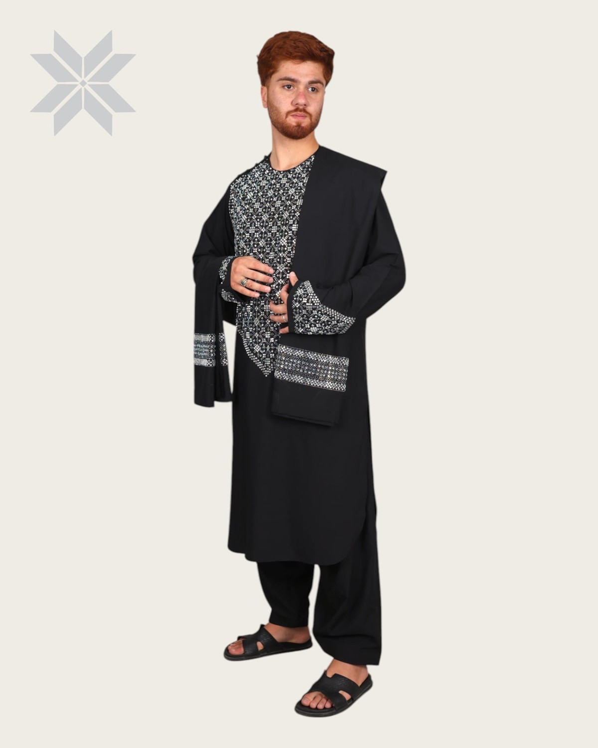 Black Mirror Men Cloth with Shawl, Full Set Perahan Tunban 6
