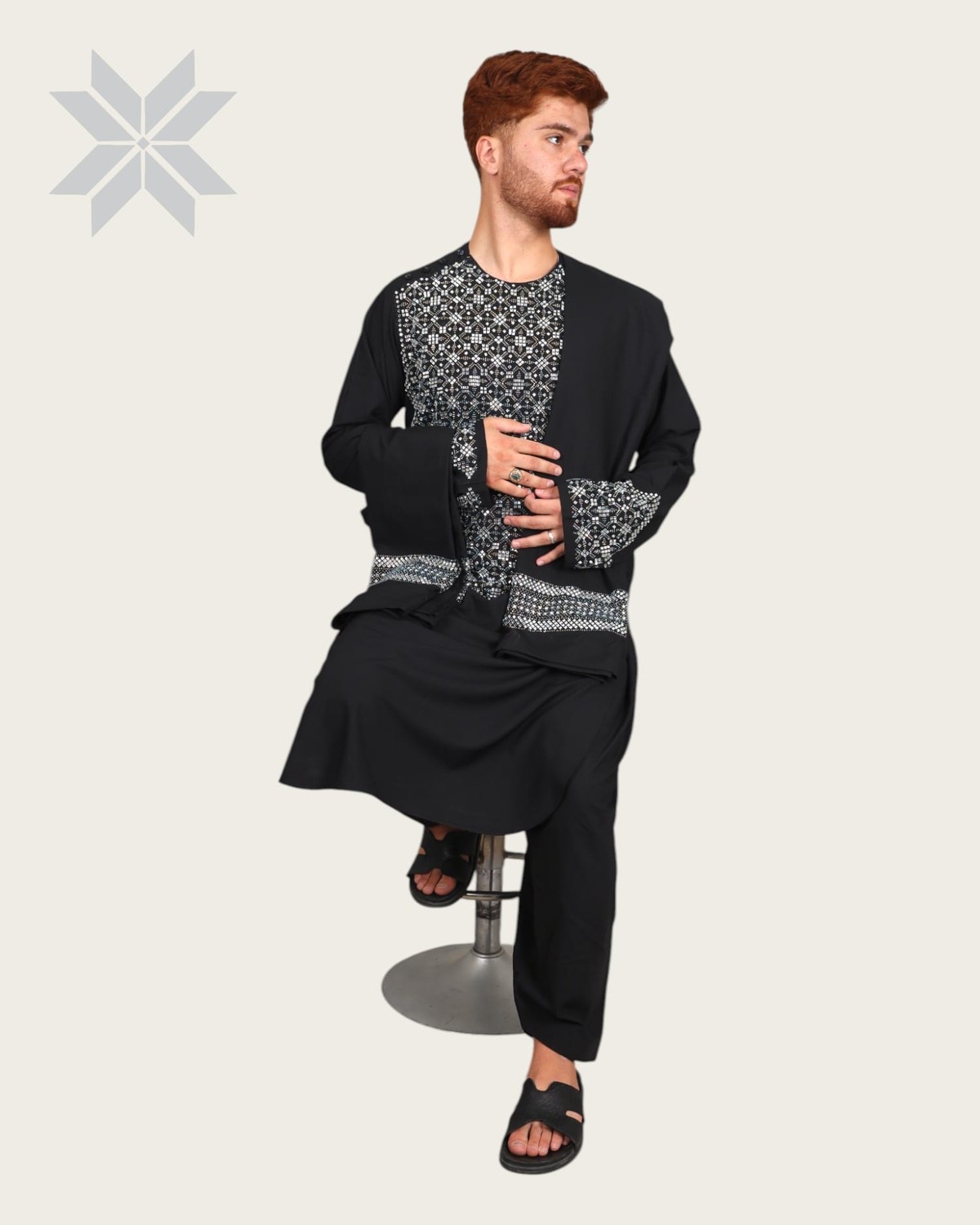 Black Mirror Men Cloth with Shawl, Full Set Perahan Tunban 3