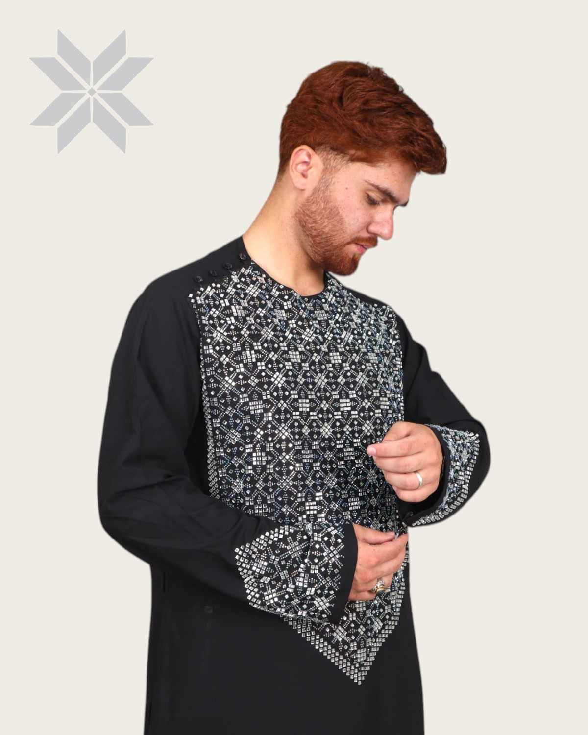 Black Mirror Men Cloth with Shawl, Full Set Perahan Tunban 7
