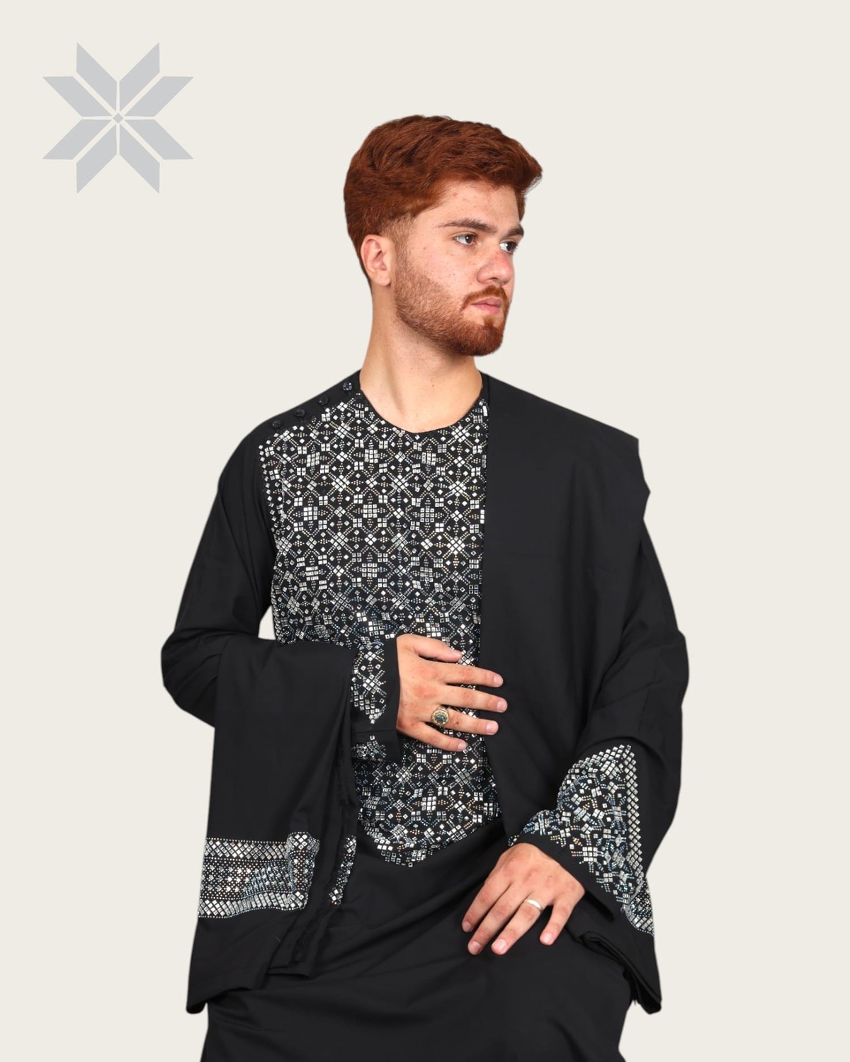 Black Mirror Men Cloth with Shawl, Full Set Perahan Tunban 1