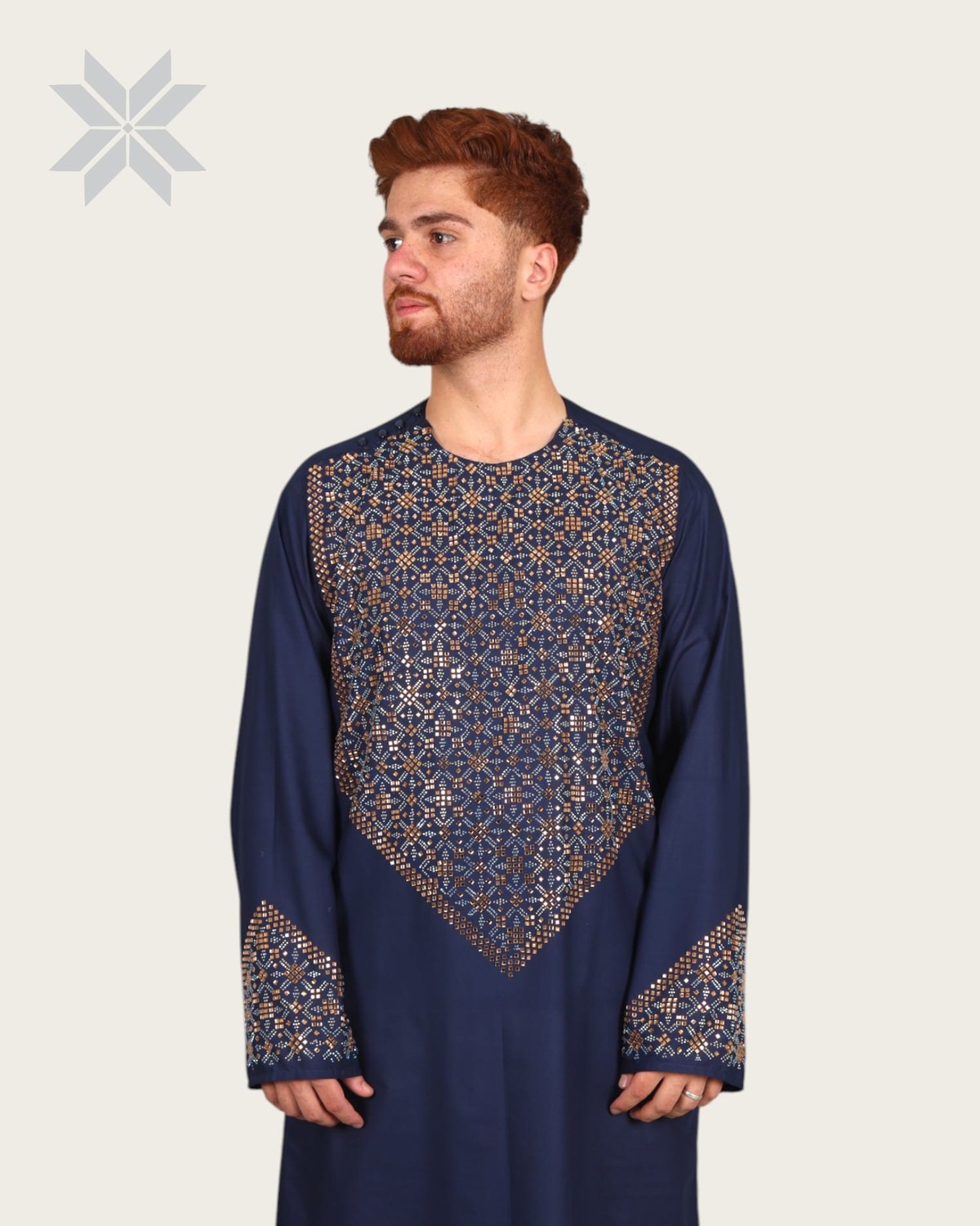 Deep Navy Royal Men's Outfit with Multicolor Glass Embroidery 2