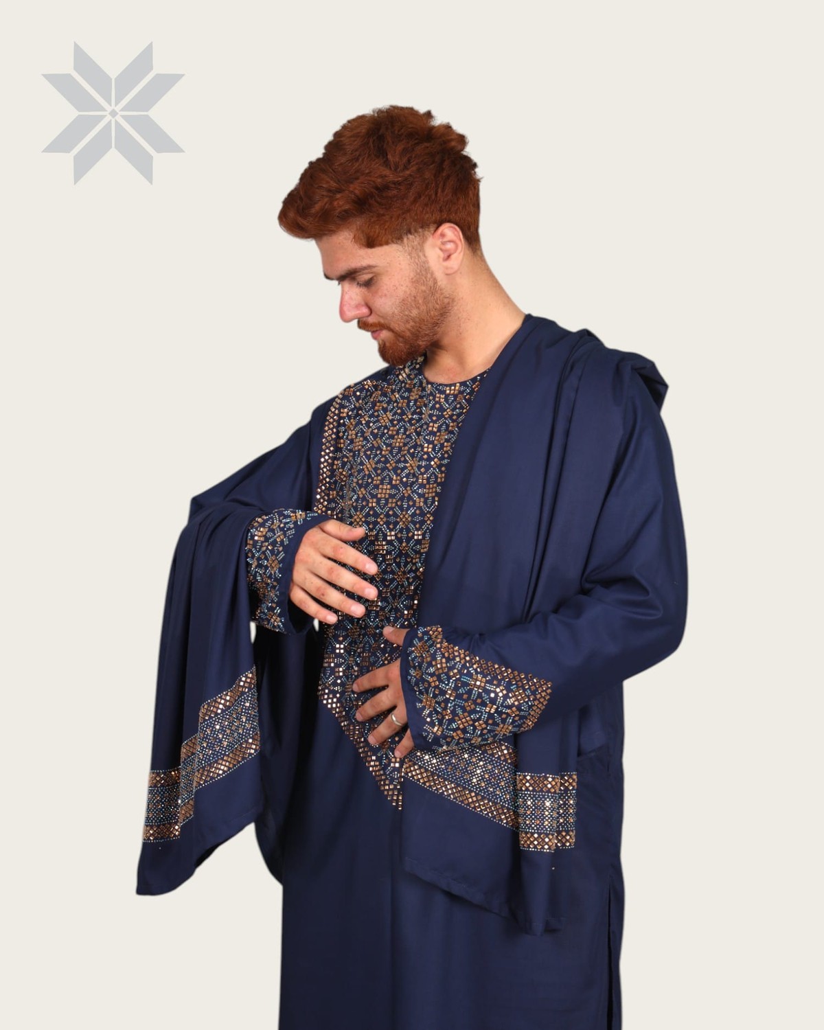 Deep Navy Royal Men's Outfit with Multicolor Glass Embroidery 6