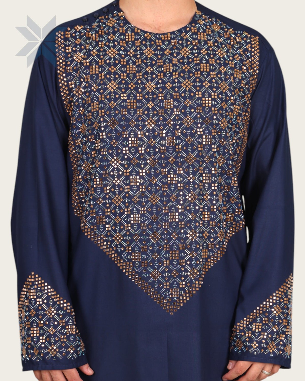 Deep Navy Royal Men's Outfit with Multicolor Glass Embroidery 5