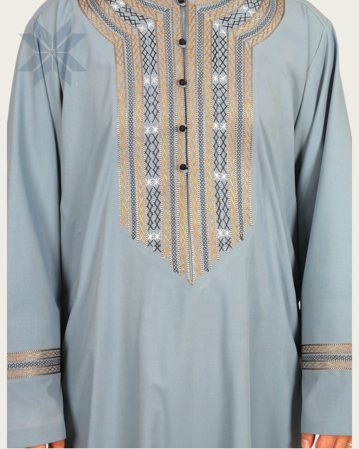 Men’s Sky Blue Traditional Wear with Hindi-Arabic Embroidery 5