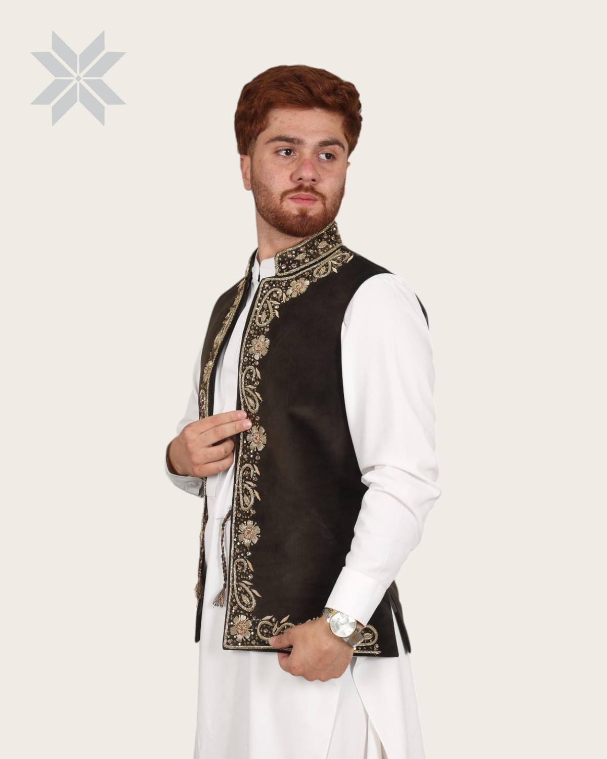 Waistcoat Dark Brown Velvet Men 1