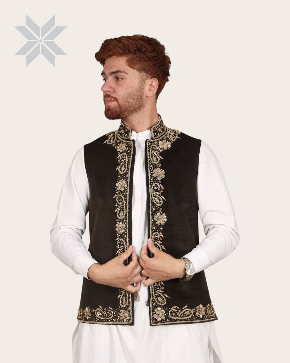 Waistcoat Dark Brown Velvet Men 2