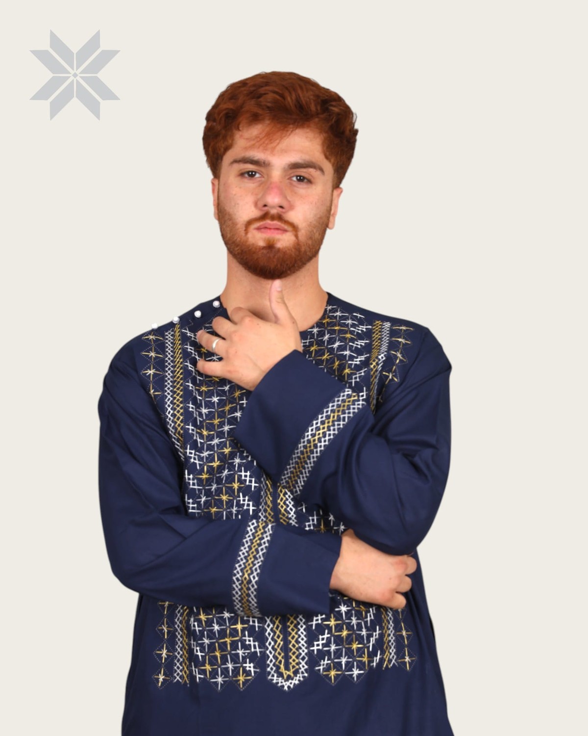 Men’s Blue Traditional Cloth with Elegant Gold & White Embroidery 1